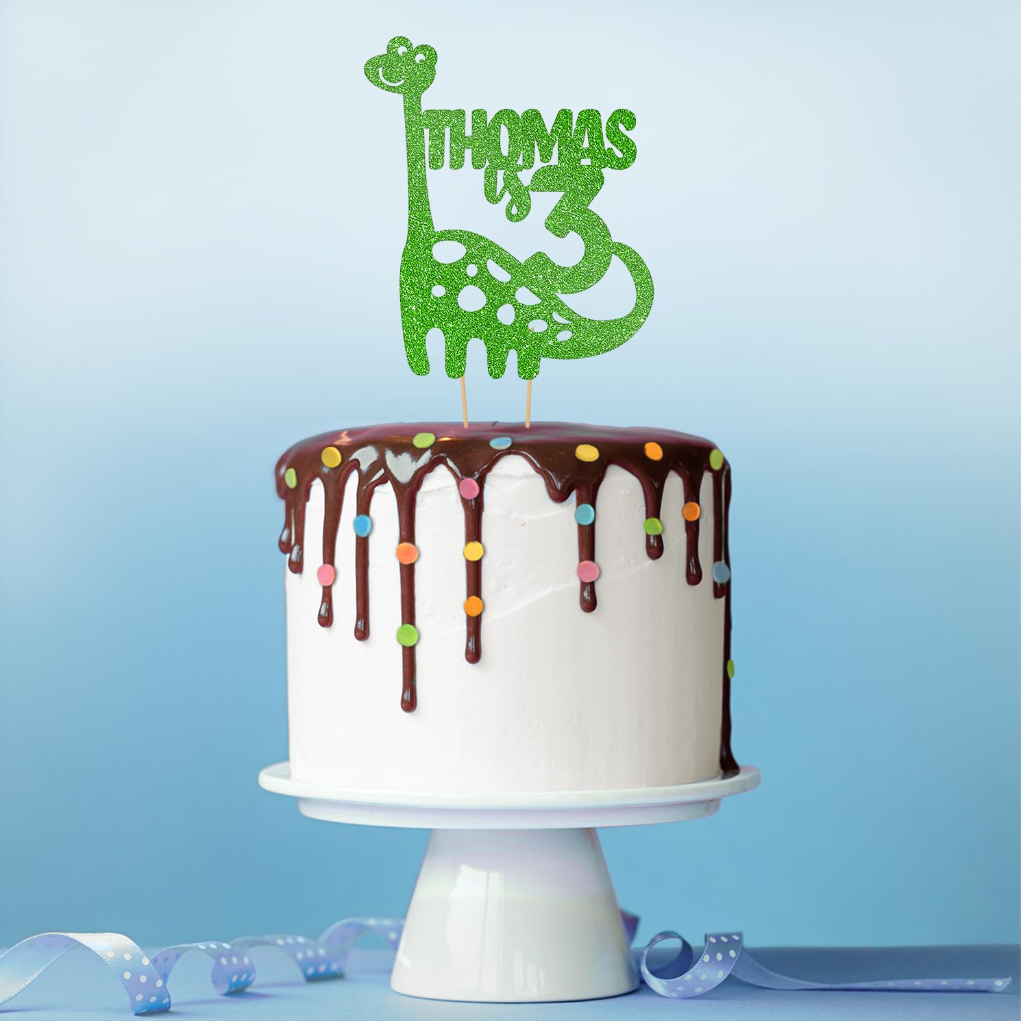 Custom Dinosaur Cake Topper - Personalized Birthday Glitter Cake Decoration for 1st to 18th Birthday Parties | Any Name & Age | Green Sparkle Design | Perfect for Kids Birthday Cakes, Dinosaur Themed Parties & Special Celebrations