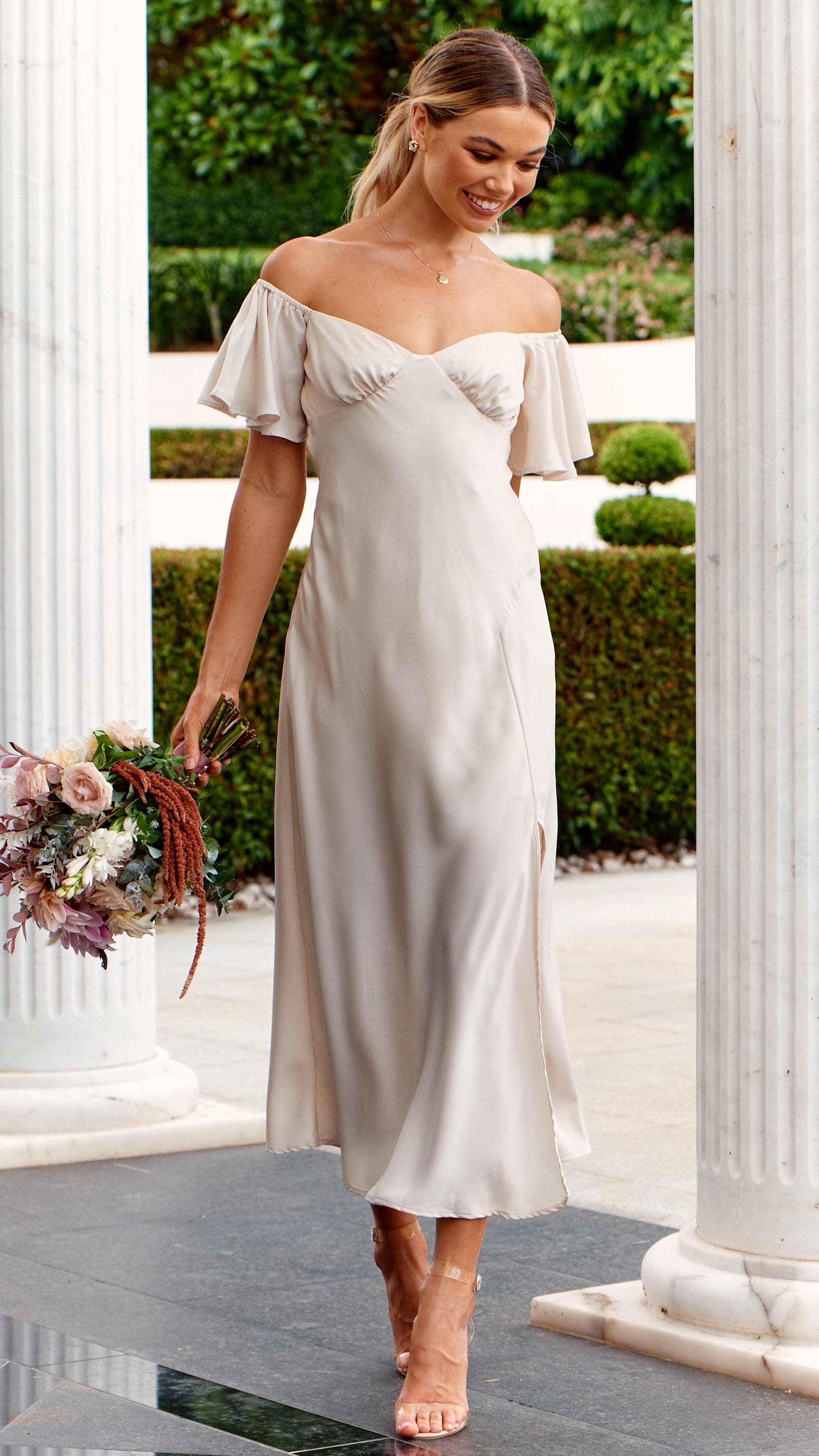Louisa Midi Dress Ivory - Elegant Flowy Summer Dress for Women | Perfect for Beach Vacations, Weddings & Date Nights