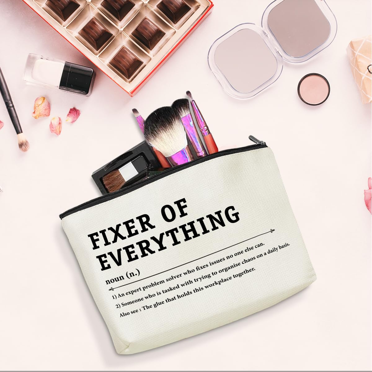 Funny Fixer of Everything Makeup Bag - Appreciation Gifts for Coworkers, Boss & Friends | Office Supplies, Birthday, Christmas & Boss Day Gifts | Travel Toiletry Bag for Women (Perfect for Office, Travel & Daily Use)