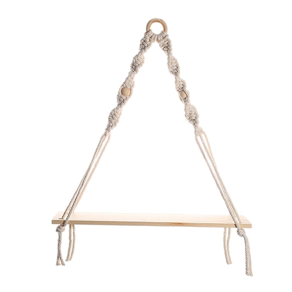 FAKEME Macrame Wall Hanging Shelf - Handmade Boho Woven Wooden Floating Shelves for Small Plants | Cotton Rope Home Organizer & Decor | Perfect for Boho Bedroom, Living Room, Office & Bathroom Storage