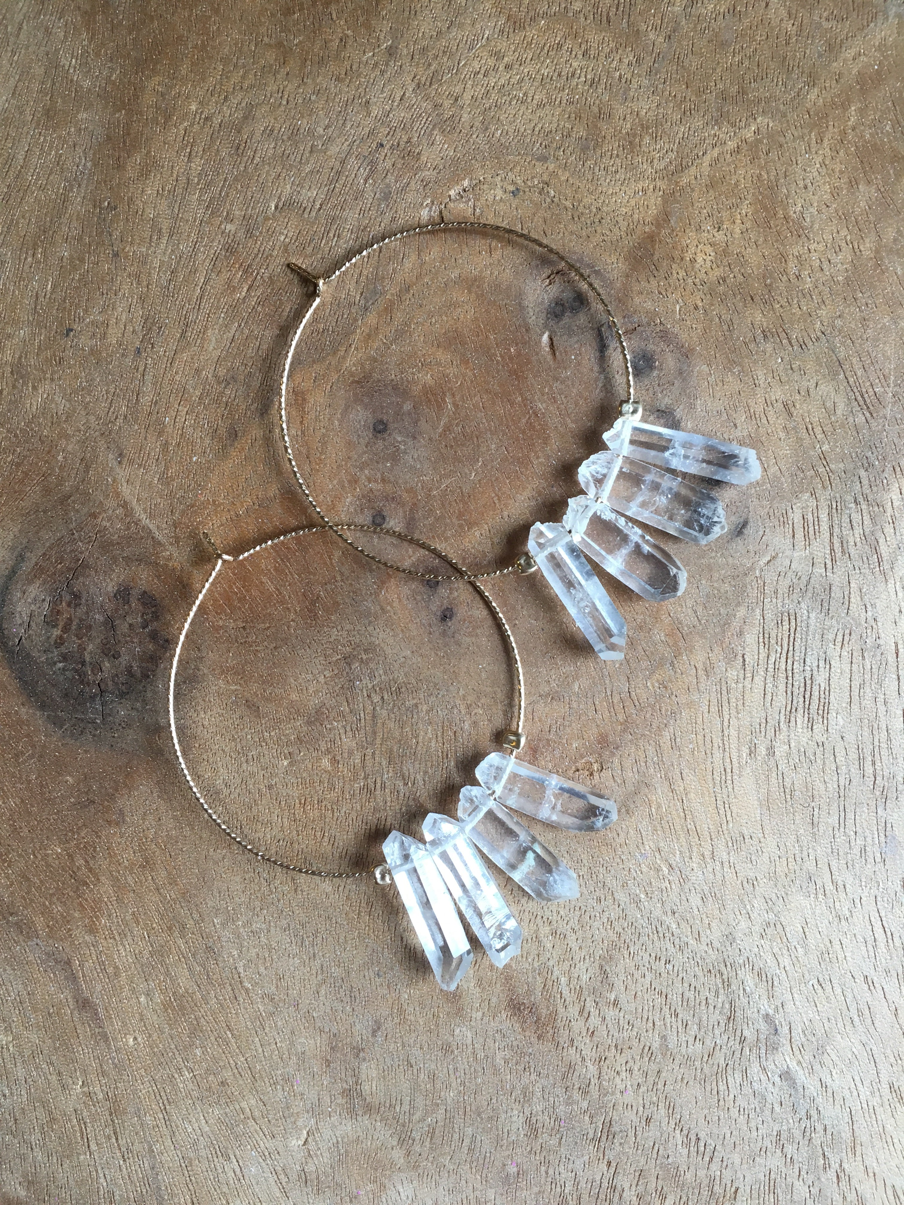 Boho Gold Filled Hoop Earrings with Raw Crystal Quartz - Large Statement Dangle Earrings for Women - Perfect for Festivals, Weddings & Boho Chic Outfits