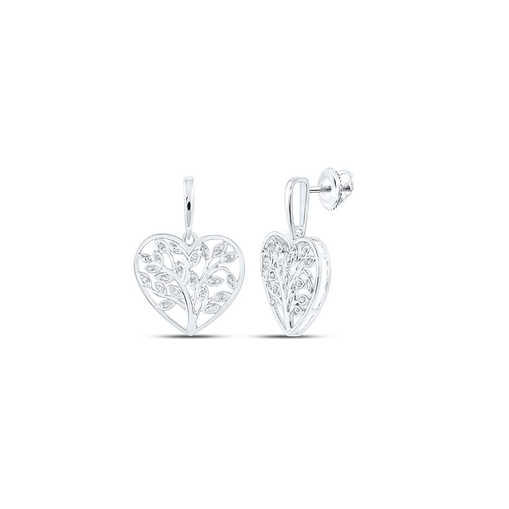 Dazzlingrock Sterling Silver Women's Round White Diamond Heart Dangle Earrings 1/10 CTTW - Elegant Jewelry Gift for Valentine's Day, Anniversary & Special Occasions