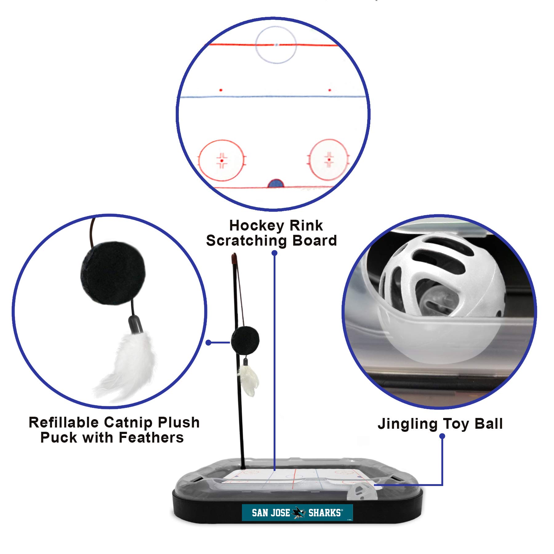 San Jose Sharks Hockey-Themed Cat Scratching Toy with Interactive Ball & Bell - 5-in-1 Multi-Functional Cat Scratcher for Play, Exercise & Stress Relief - Perfect for NHL Fans & Cat Lovers