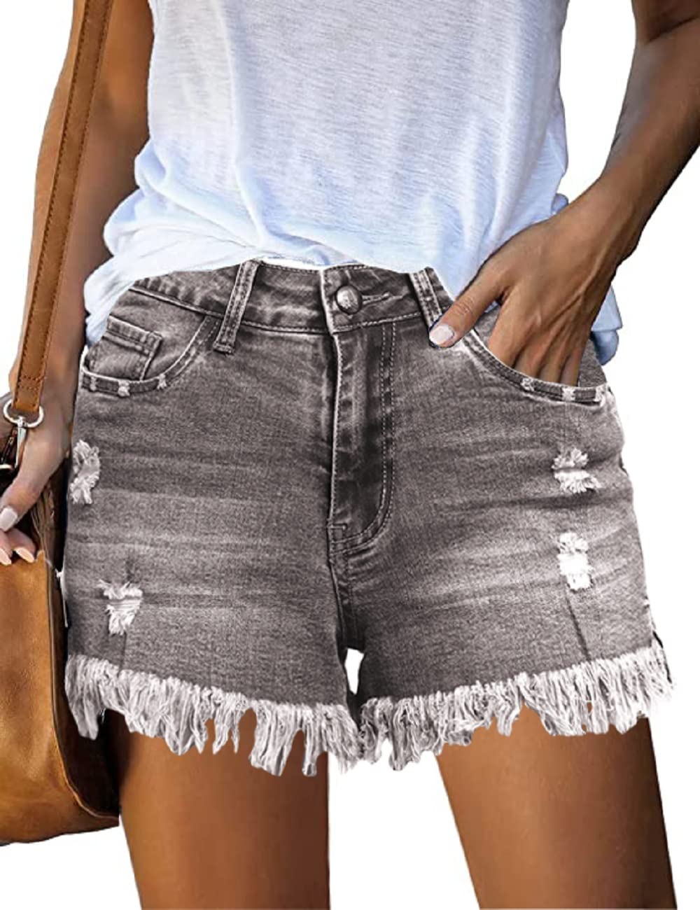 GOLDPKF Women's High Waist Ripped Denim Shorts - Stretchy Frayed Jean Shorts for Summer Casual Wear | Perfect for Beach, Outings & Street Style