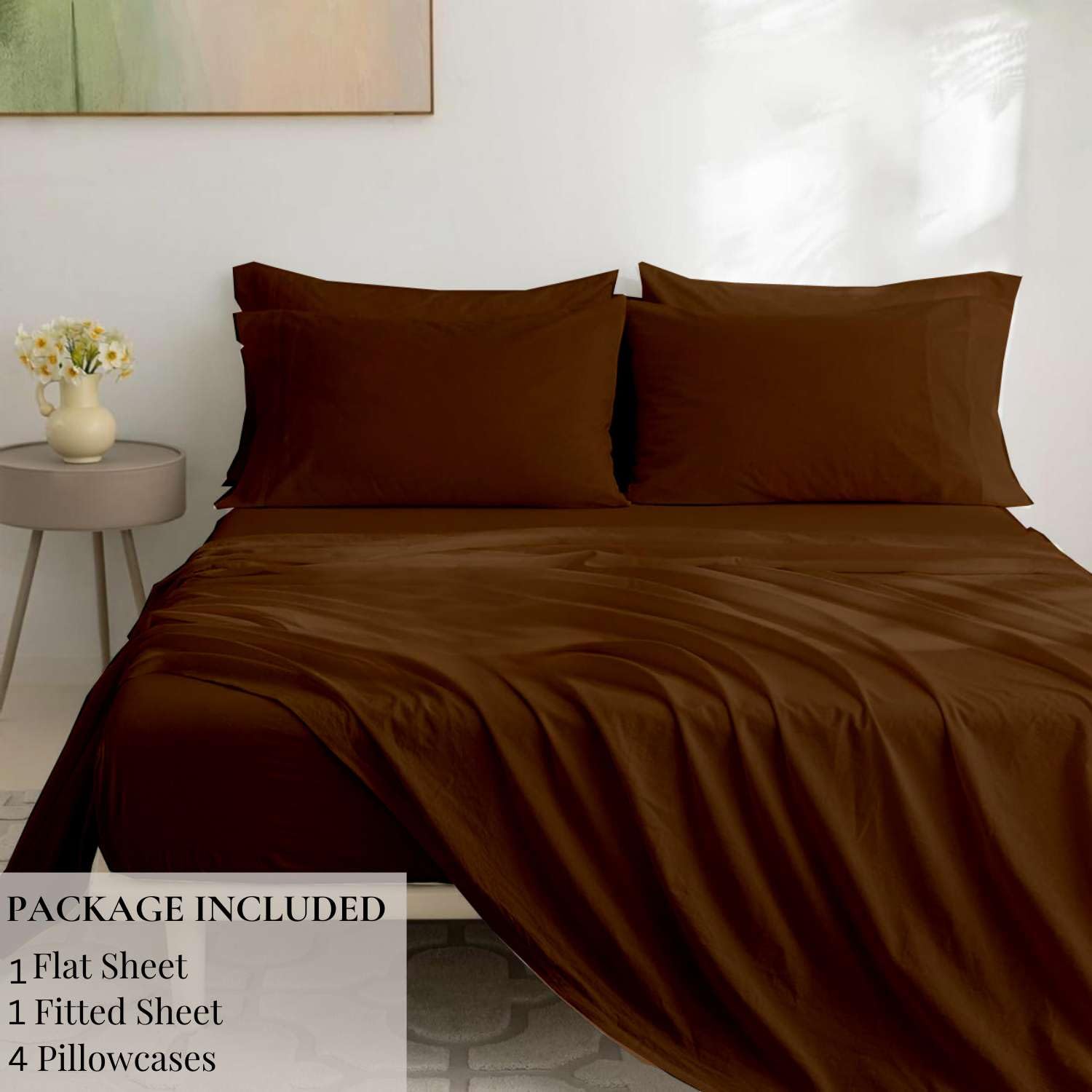 California King Size Sheet Set - 6 Piece 400-Thread-Count 100% Egyptian Cotton Bed Sheets with Deep Pockets - Easy Fit Luxury Bedding for California King Beds - Brown Bed Sheets for Ultimate Comfort and Style - Perfect for Master Bedrooms and Guest Rooms