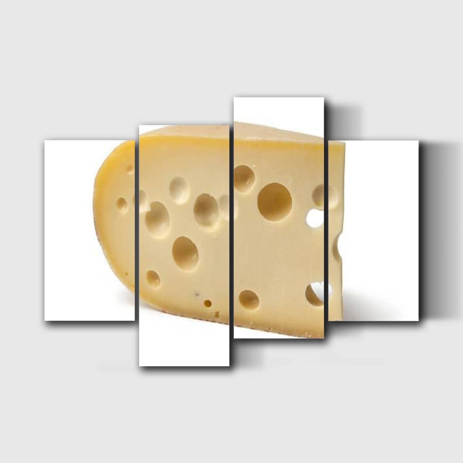 Modern Framed Canvas Wall Art - Emmental Cheese Painting Prints, 4-Piece Gallery Poster Set for Living Room, Bedroom & Office Decor | Swiss Cheese Themed Home Decoration