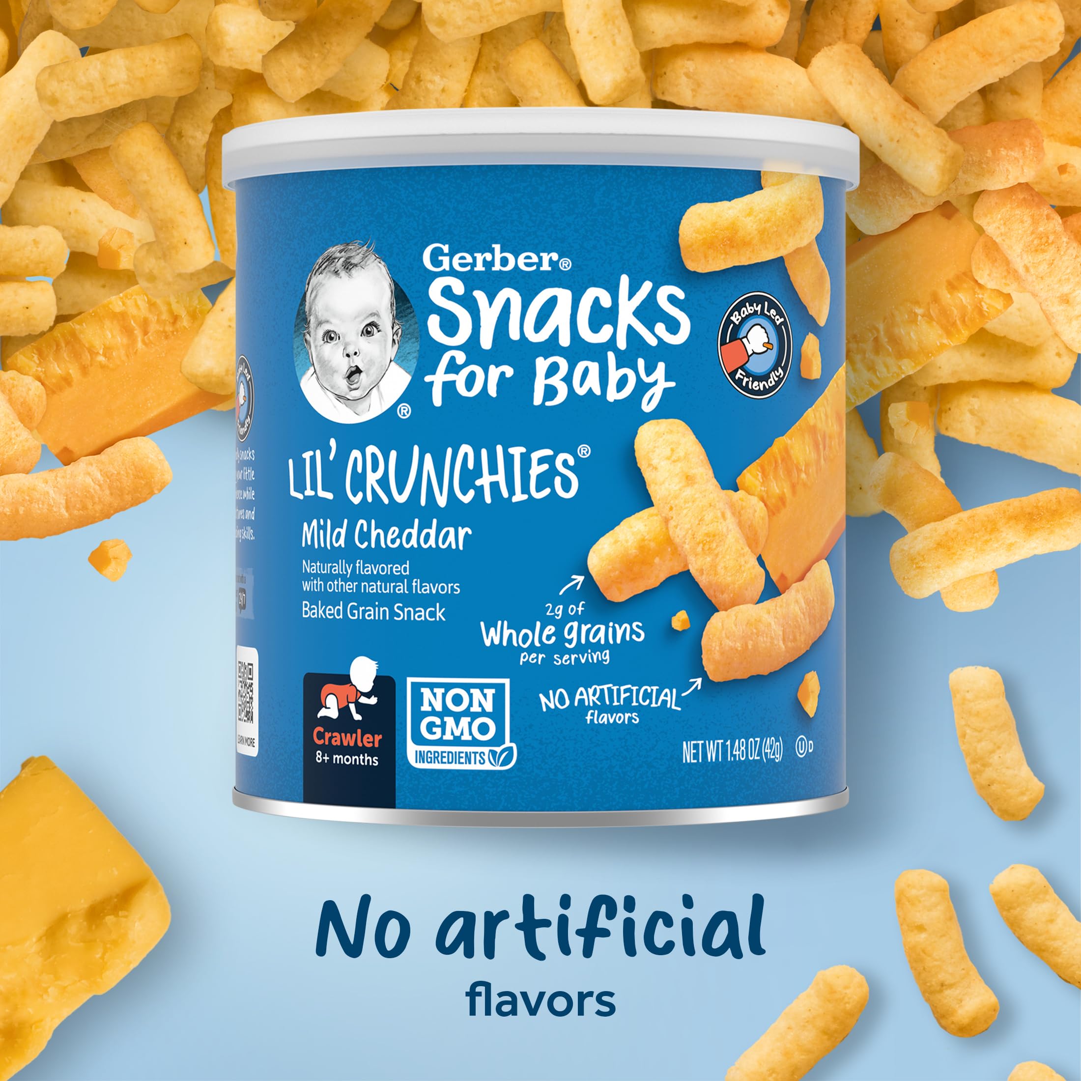 Gerber Baby Snacks Value Pack - Lil Crunchies Mild Cheddar & Veggie Dip, 1.48oz (8 Pack) | Healthy Toddler Finger Food for On-the-Go, Daycare & Travel Snacking