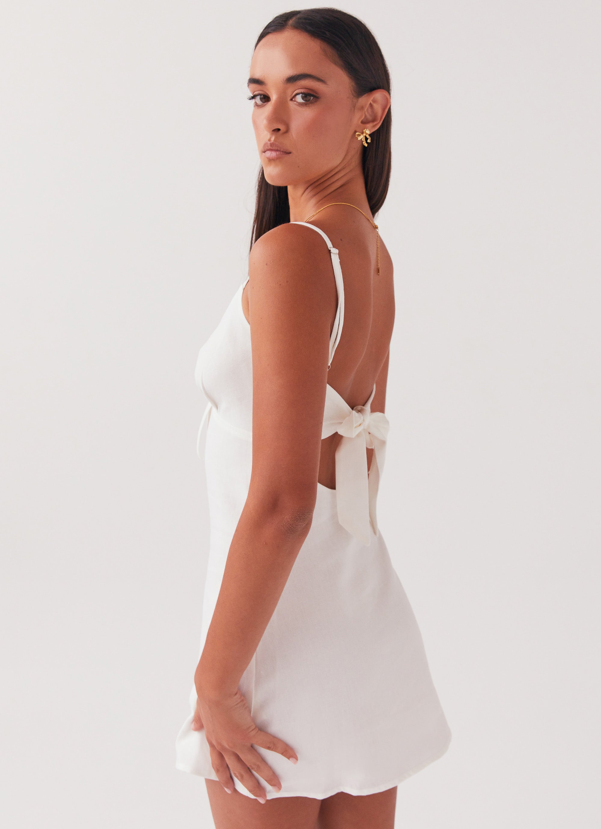 Flora Linen Mini Dress - White | Summer Boho Chic Dress for Women | Perfect for Beach Vacations, Date Nights & Casual Outings