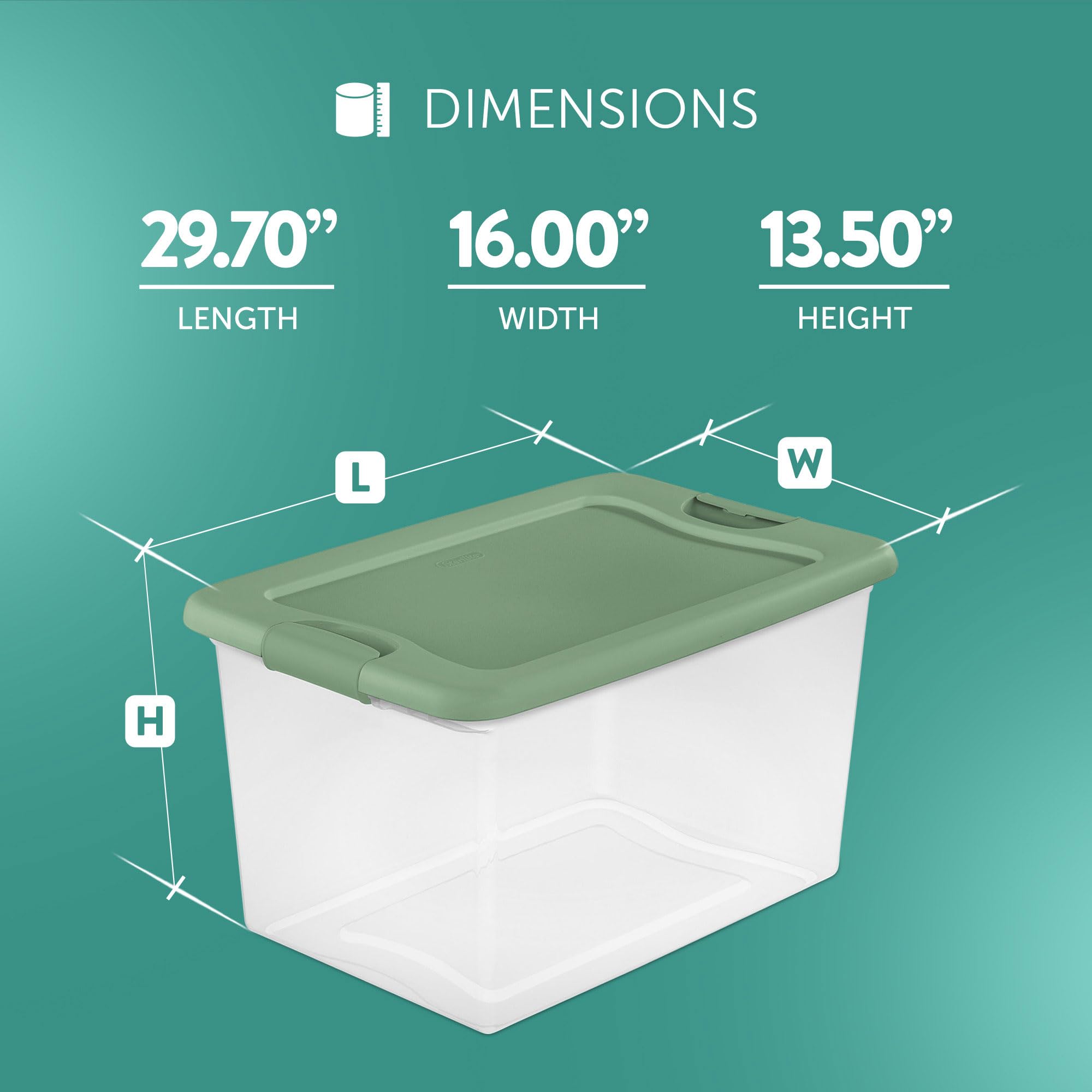 Sterilite 18-Pack 64 Qt Clear Plastic Storage Bins - Stackable Closet Organizers with Latching Lids for Home, Office & Garage Organization (Green)