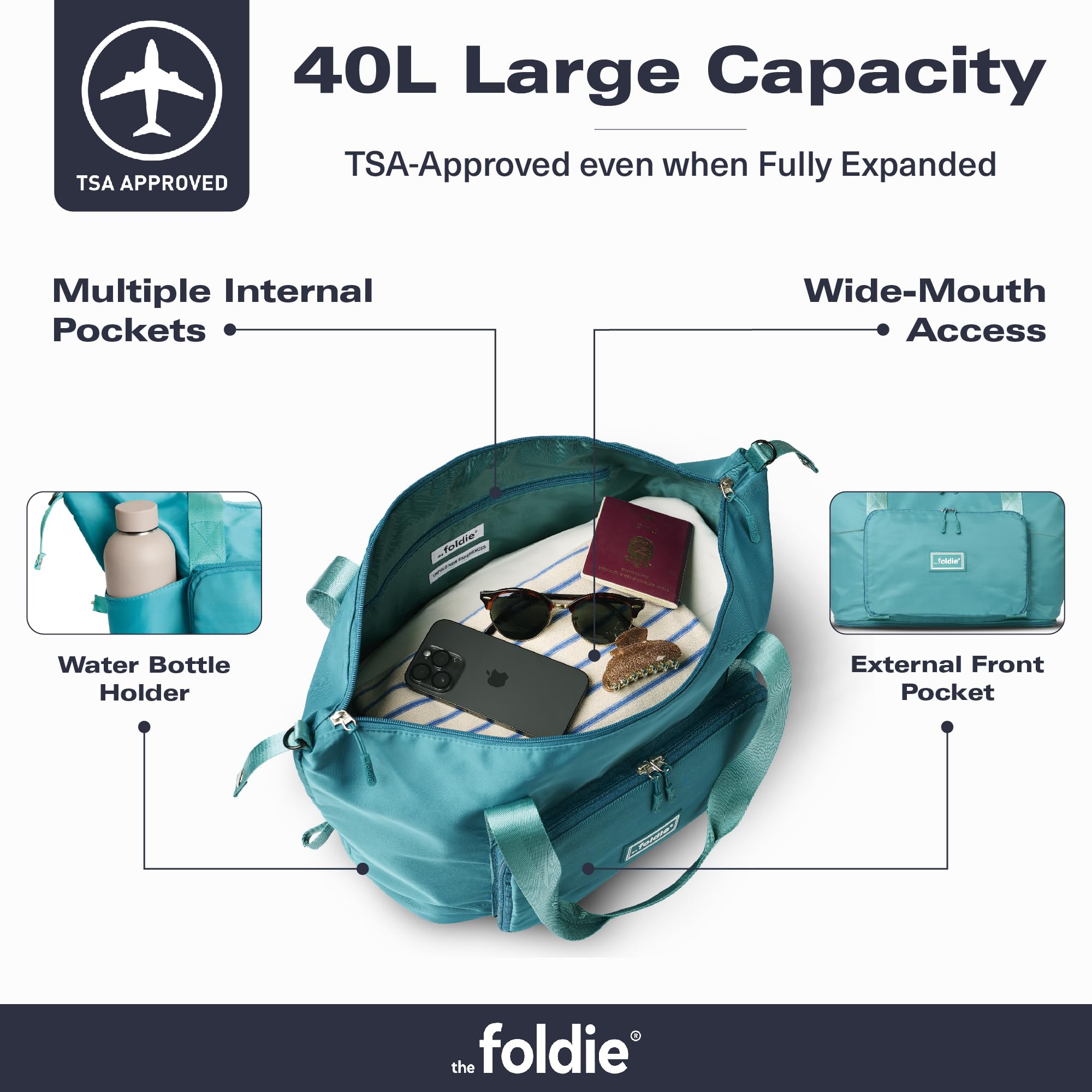 The Foldie® Foldable Travel Tote Bag for Women - Lightweight Weekender Bag with Pockets, Perfect for Gym, Beach & Airplane Carry-On | Durable & Stylish Travel Accessory