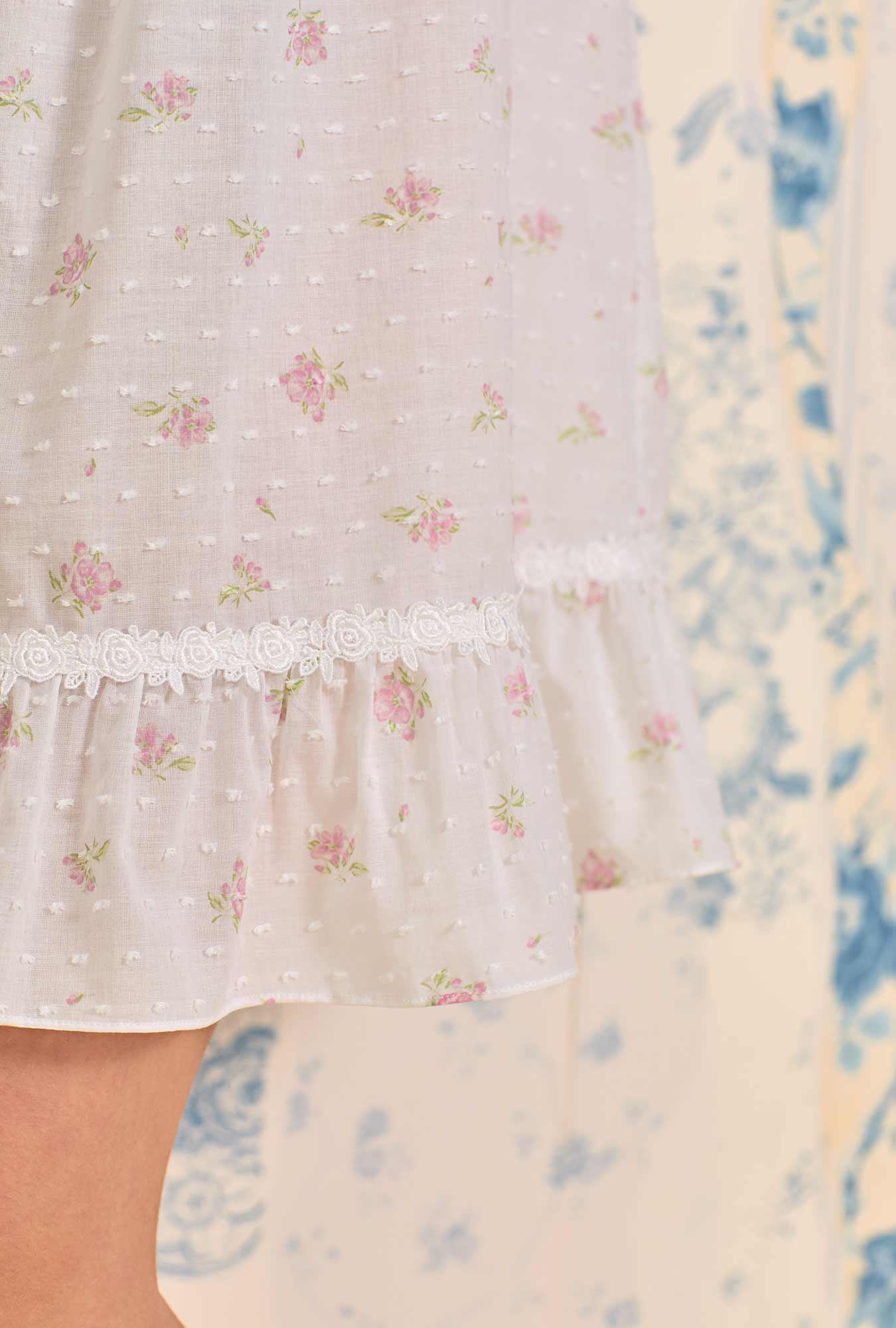 Elizabeth Sweet Pink Floral Swiss Dot Short Nightgown - Comfortable Sleepwear for Women, Romantic Lace Trim Nightgown, Soft Cotton Blend Pajamas for Summer & Lounge Wear