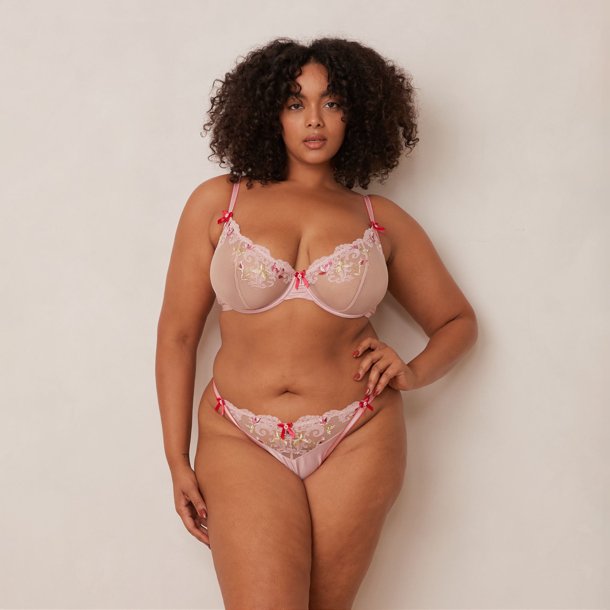 Bloom Embroidered Balcony Bra - Lace Bralette for Women, Comfortable Wireless Push Up Bra in Soft Pink | Perfect for Everyday Wear, Lounge & Sleep