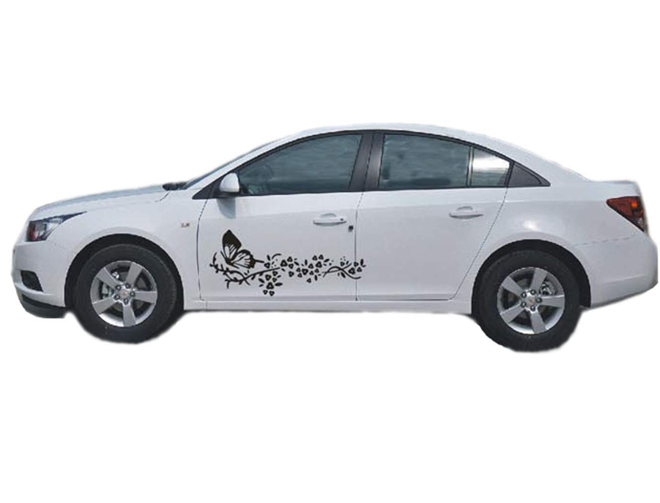 Butterfly Flower Car Decal Stickers - Black Vinyl Decals for Both Car Body Sides - Perfect for Car Customization, Personalization & Exterior Decoration