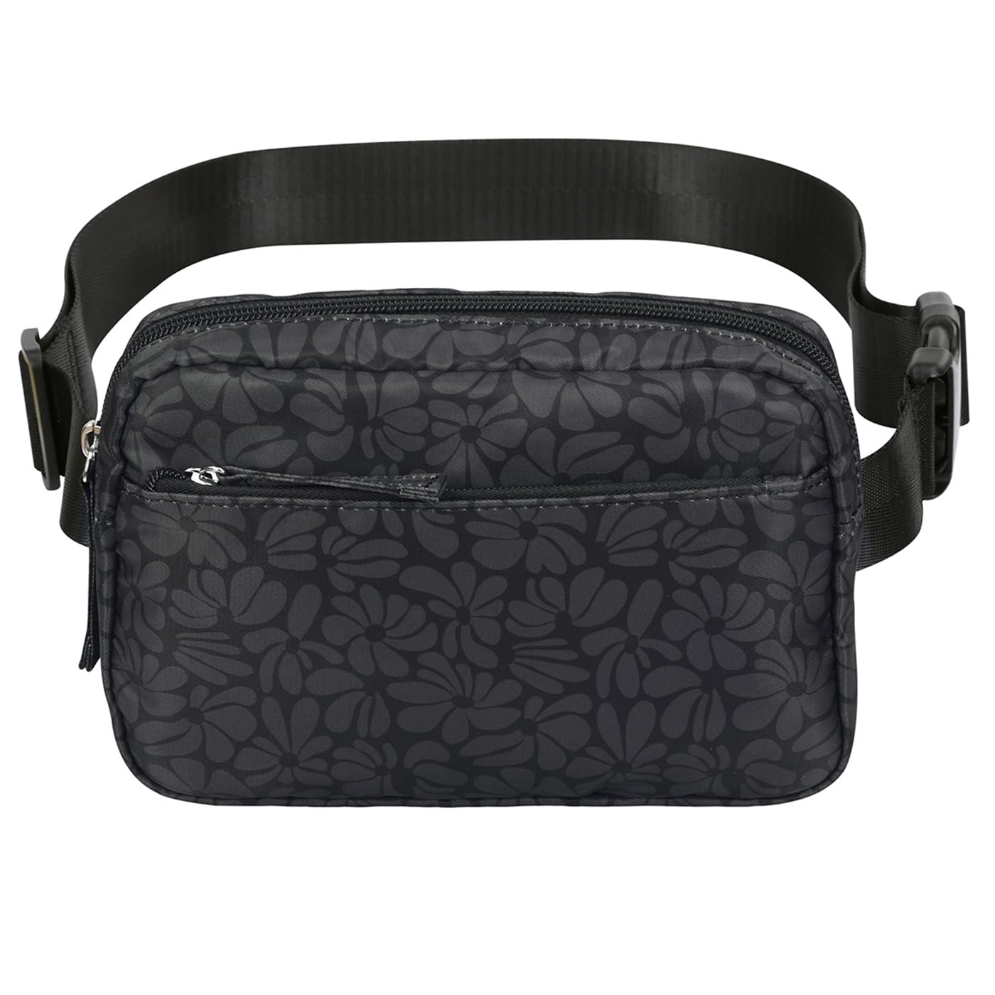 HDE 2L Adjustable Fanny Pack Cross Body Belt Bag for Travel, Running, Hiking - Black Floral Pop Waist Pack | Hands-Free Convenience for Outdoor Activities & Daily Use
