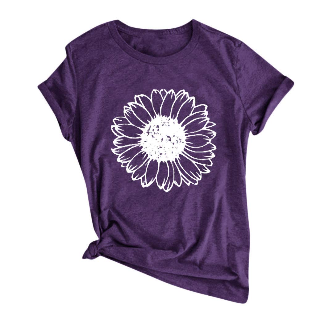 Sunflower Print T-Shirts for Women - Plus Size Workout Tops, Summer Short Sleeve Shirts, Soft Crewneck Tunic Graphic Tees - Perfect for Yoga, Running & Casual Wear