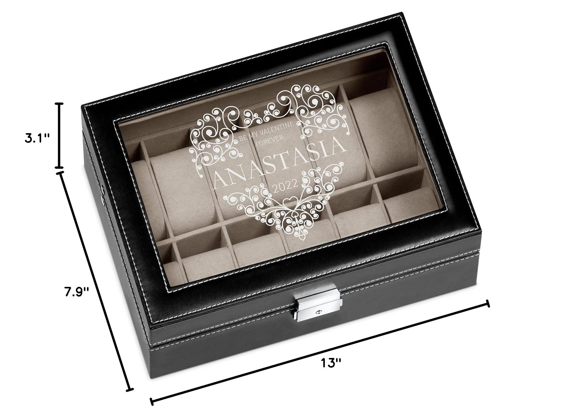 Maverton Watch Organizer - Personalized Jewelry Storage Box Holds 12 Watches - Elegant Watch Case for Women - Custom Engraved Birthday Gift for Her - Perfect for Travel, Home Display & Luxury Watch Collection