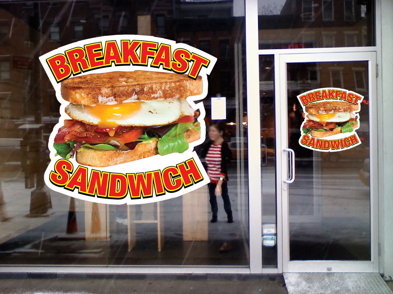 36-Inch Die-Cut Window Static Cling for Breakfast Sandwich Concession Restaurants - Perfect for Glass Door Advertising & Menu Display