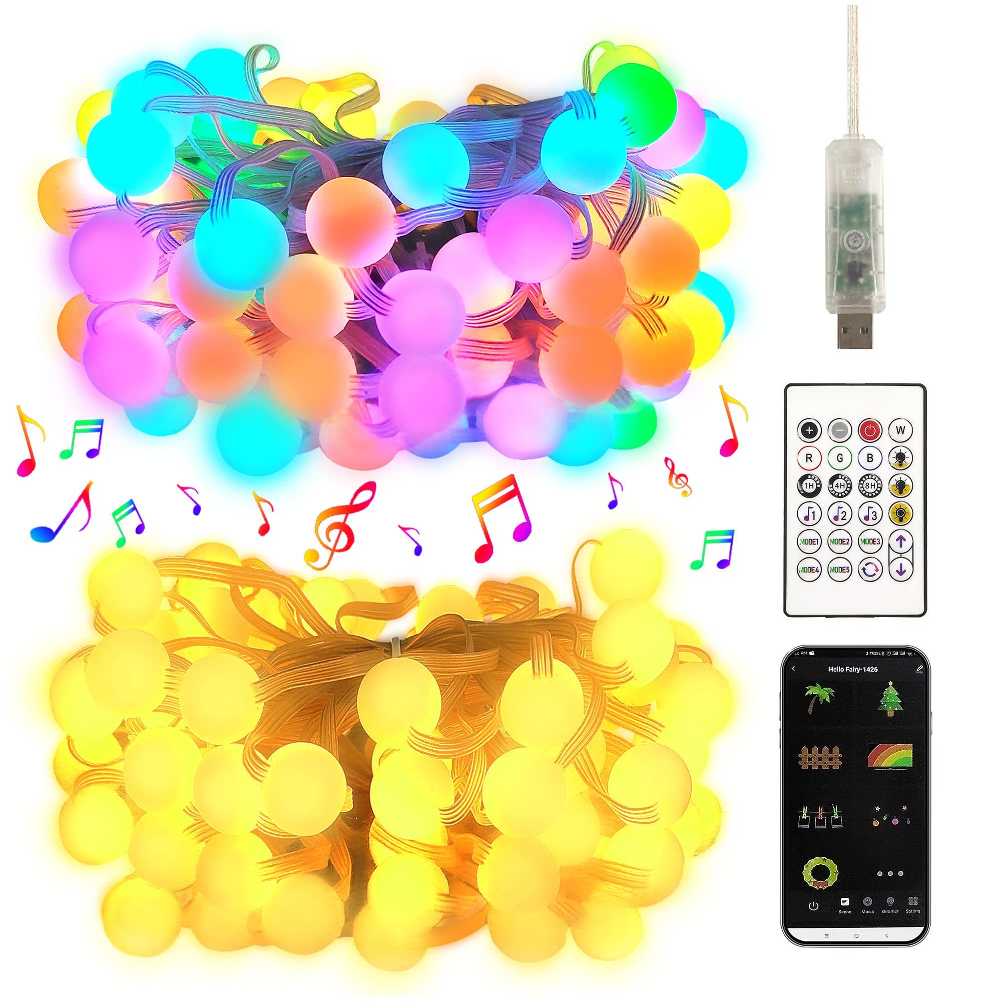OHSO Smart Earth Fairy Lights 21ft - 33 LED USB String Lights with Music Sync & Waterproof Design - App & Remote Control with Timer - Perfect for Bedroom, Garden, Party, and Outdoor Decor