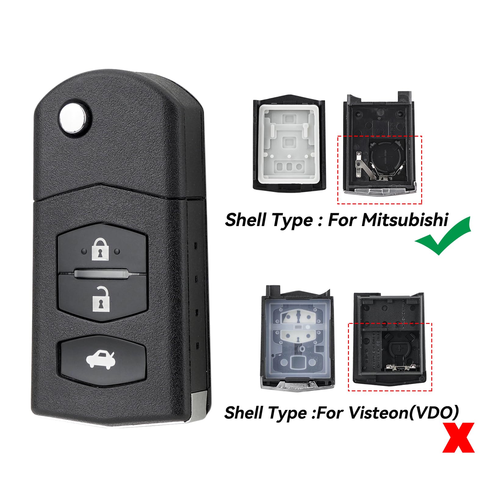 3 Buttons Car Key Fob Case Cover for Mazda 3 6 MX5 RX8 & Mitsubishi - Replacement Key Shell with Screwdriver, Key Ring & CR1616 Battery (Perfect for Key Protection & DIY Replacement)