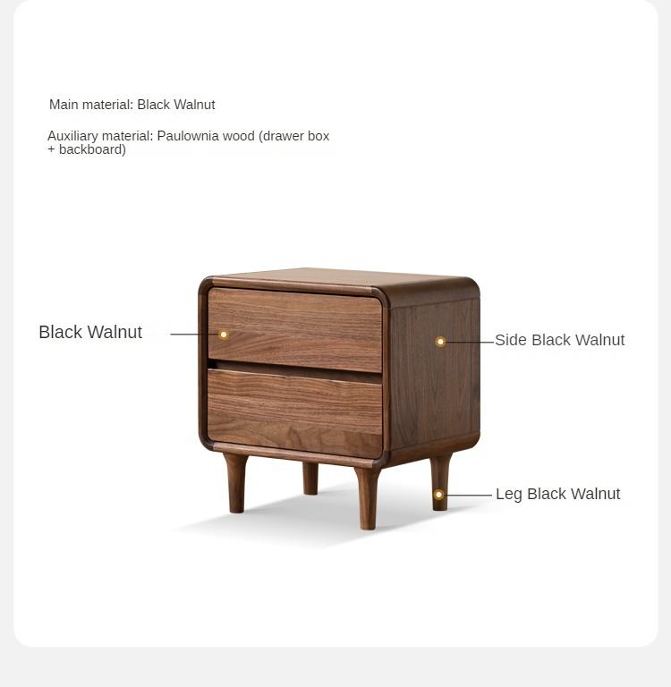 Black Walnut Solid Wood Minimalist Nightstand - Modern Bedside Table with Drawer for Bedroom, Living Room & Office - Durable & Stylish Storage Solution