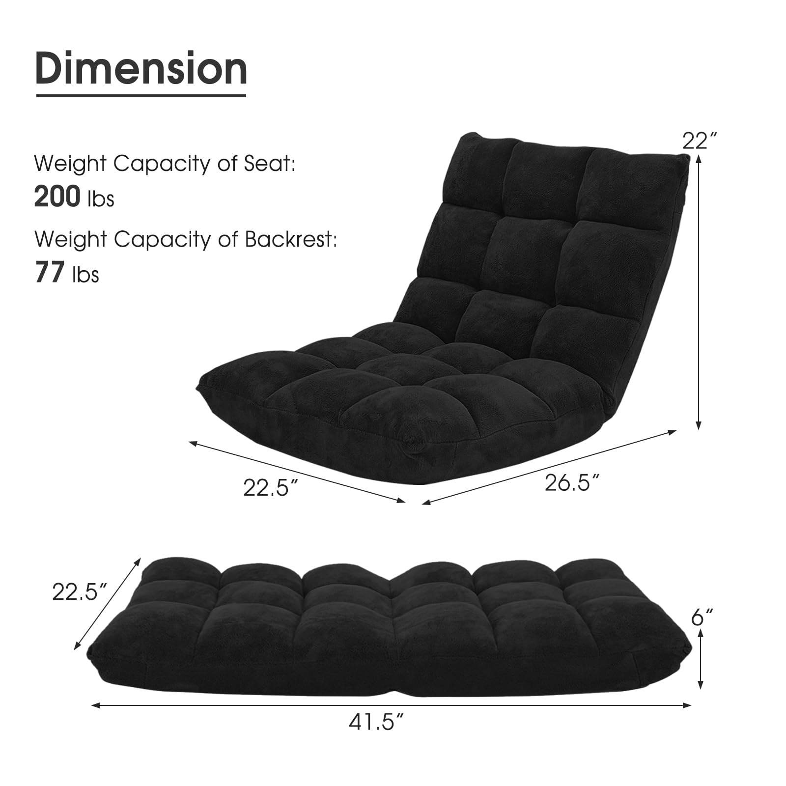 COSTWAY Adjustable Gaming Chair with Lumbar Support - Ergonomic Video Game Chair for Adults & Kids - Alloy Steel Frame & Soft Coral Fleece - Perfect for Gaming, Reading & Living Room Relaxation - Black Recliner Lounge Chair