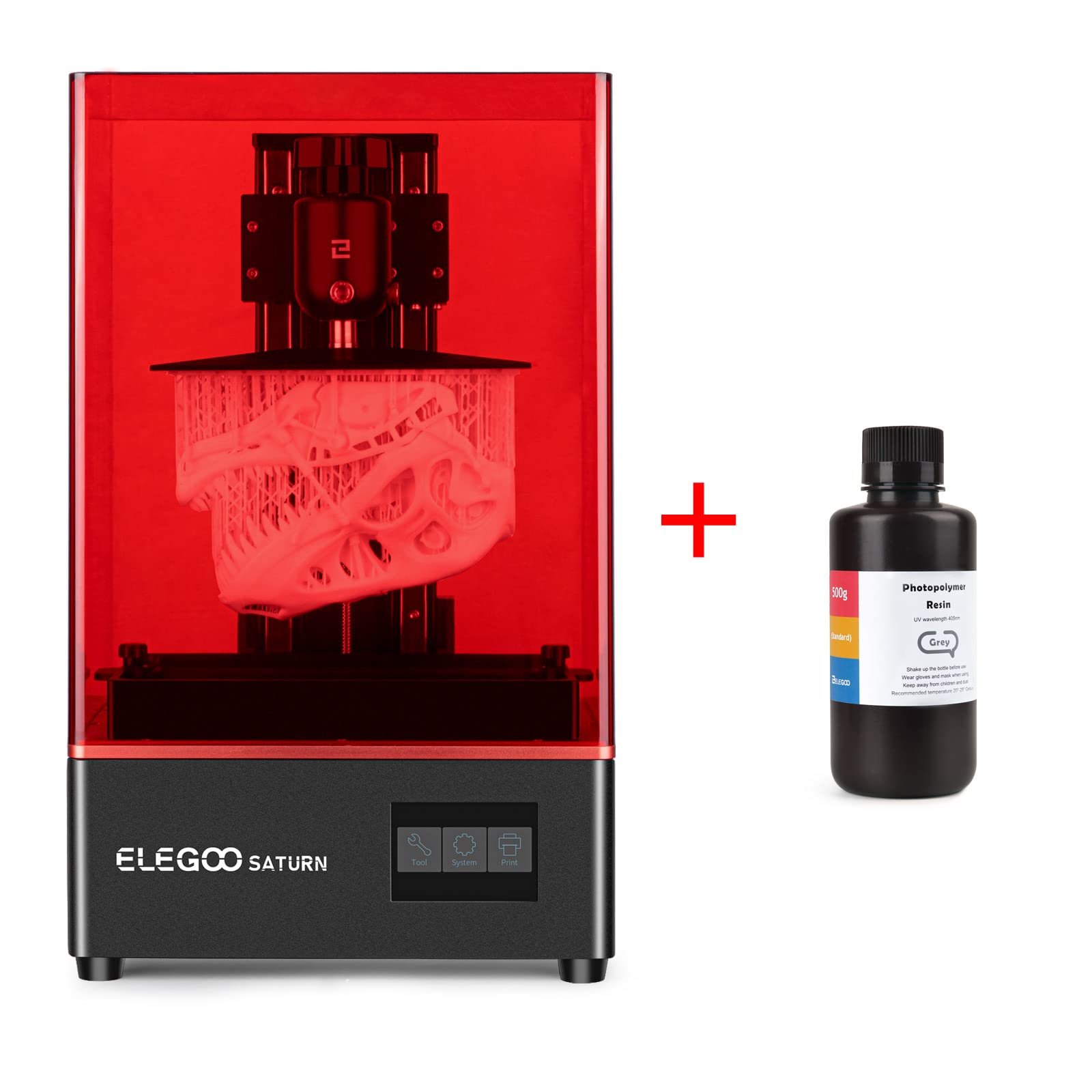 ELEGOO Saturn MSLA 3D Printer with LCD Screen | High Precision UV Photocuring Resin 3D Printer | Compatible with ELEGOO ABS-Like Rapid Resin (500g Grey) | Perfect for Miniatures, Jewelry & Prototyping