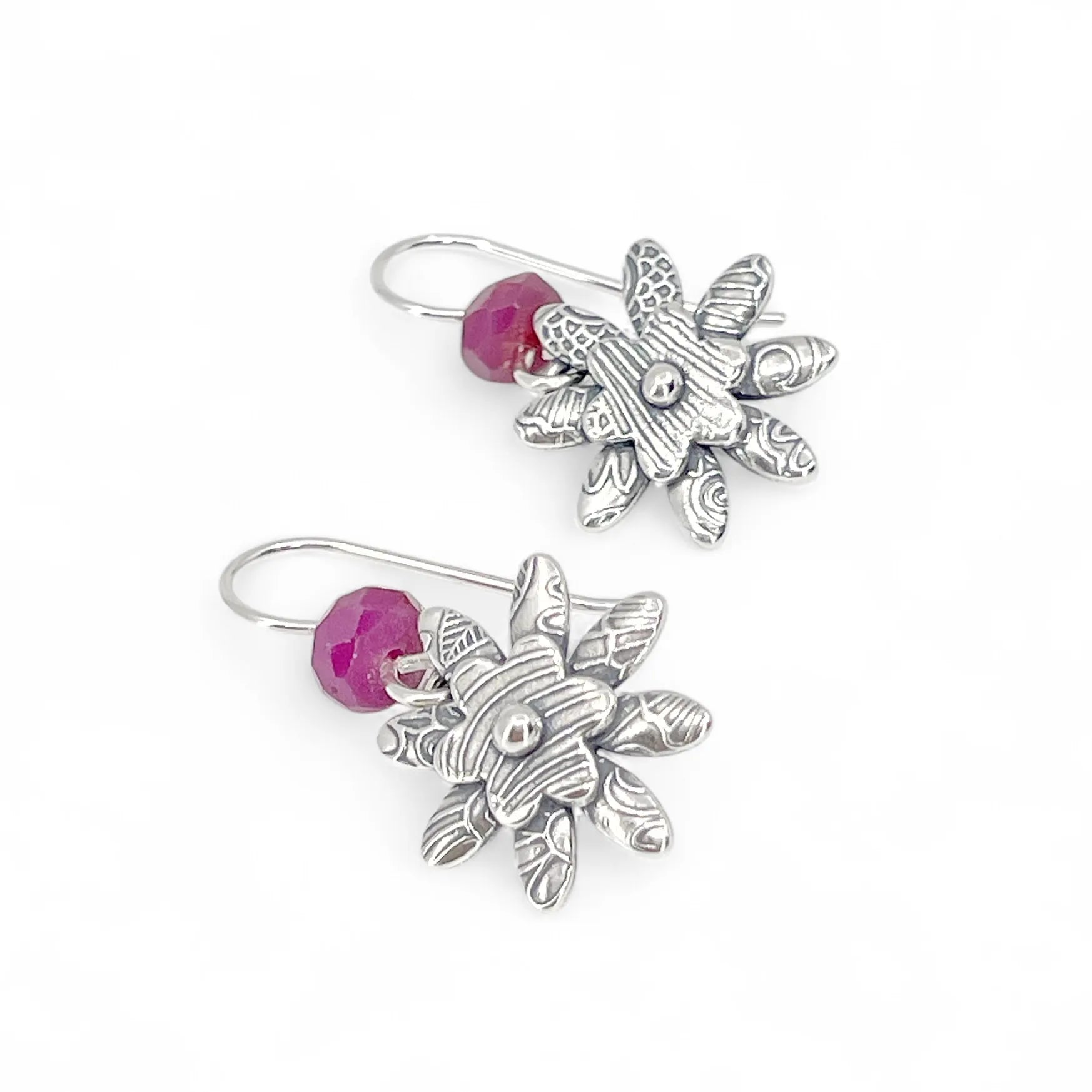 Exquisite Sterling Silver Flower Earrings with Genuine Rubies - Perfect for Weddings, Parties & Special Occasions