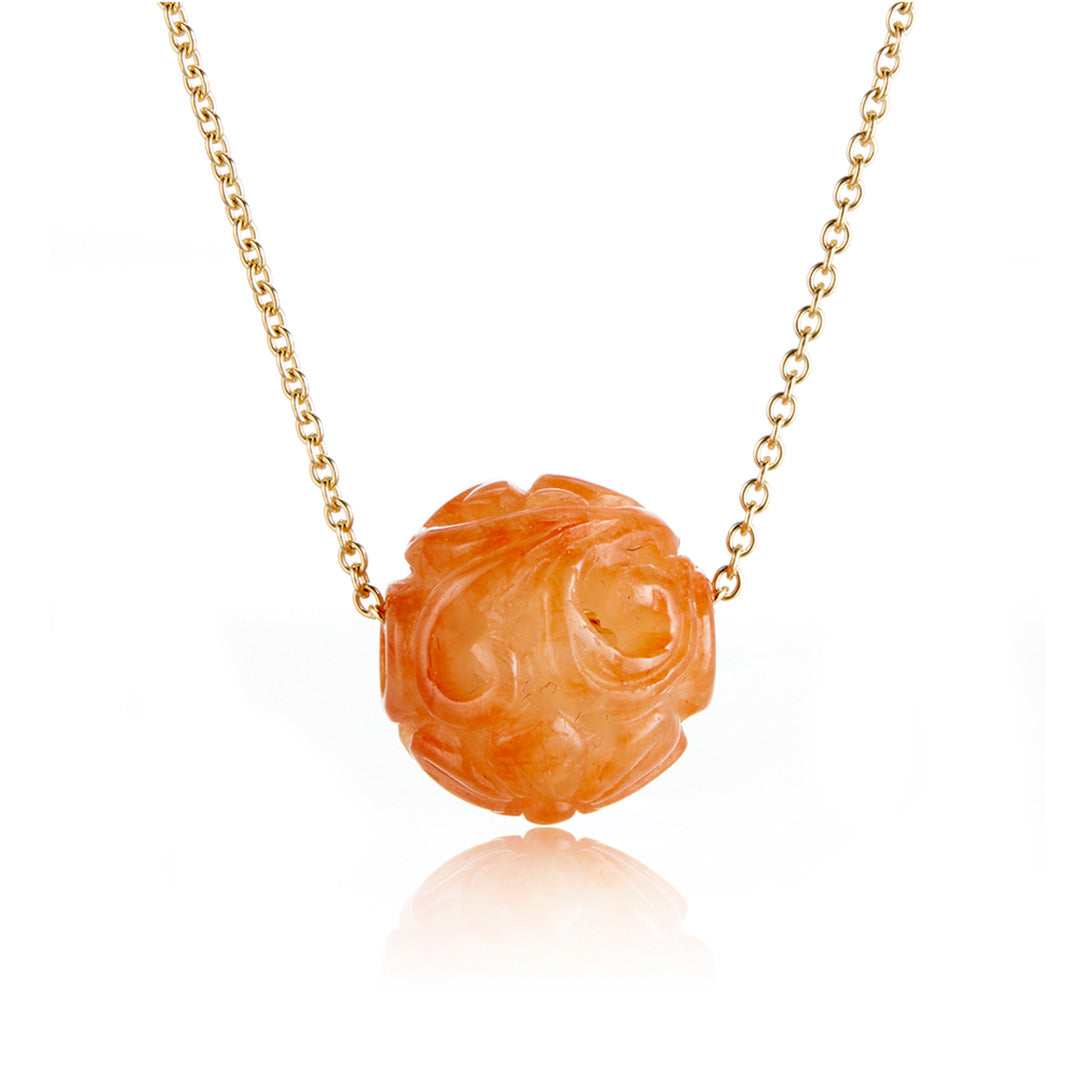Orange Jade Dragon Ball Pendant Necklace - Handcrafted Chinese Feng Shui Jewelry for Men & Women | Perfect Gift for Anime Lovers, Martial Arts Enthusiasts & Spiritual Seekers