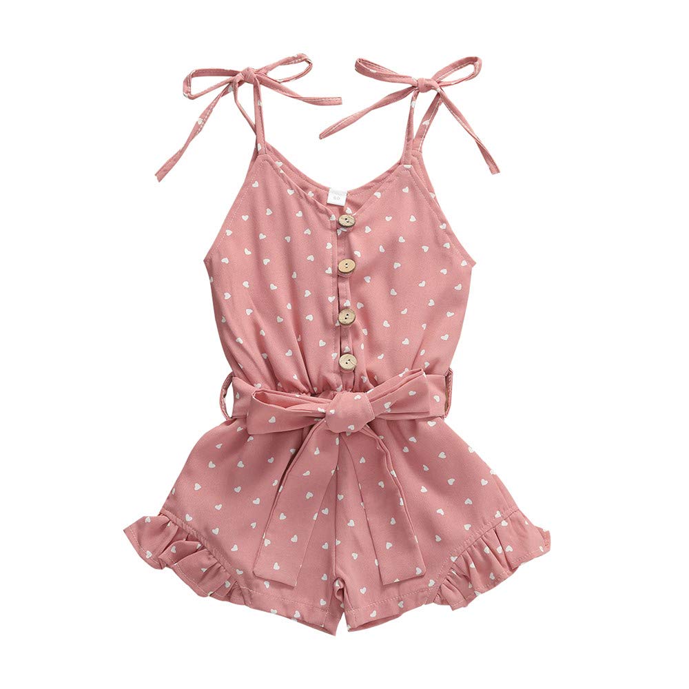 Toddler Baby Girl Heart Print Suspender Romper Jumpsuit - Cute Summer Outfit for Holidays & Playdates - Perfect for Birthday Parties, Beach Trips & Family Photos