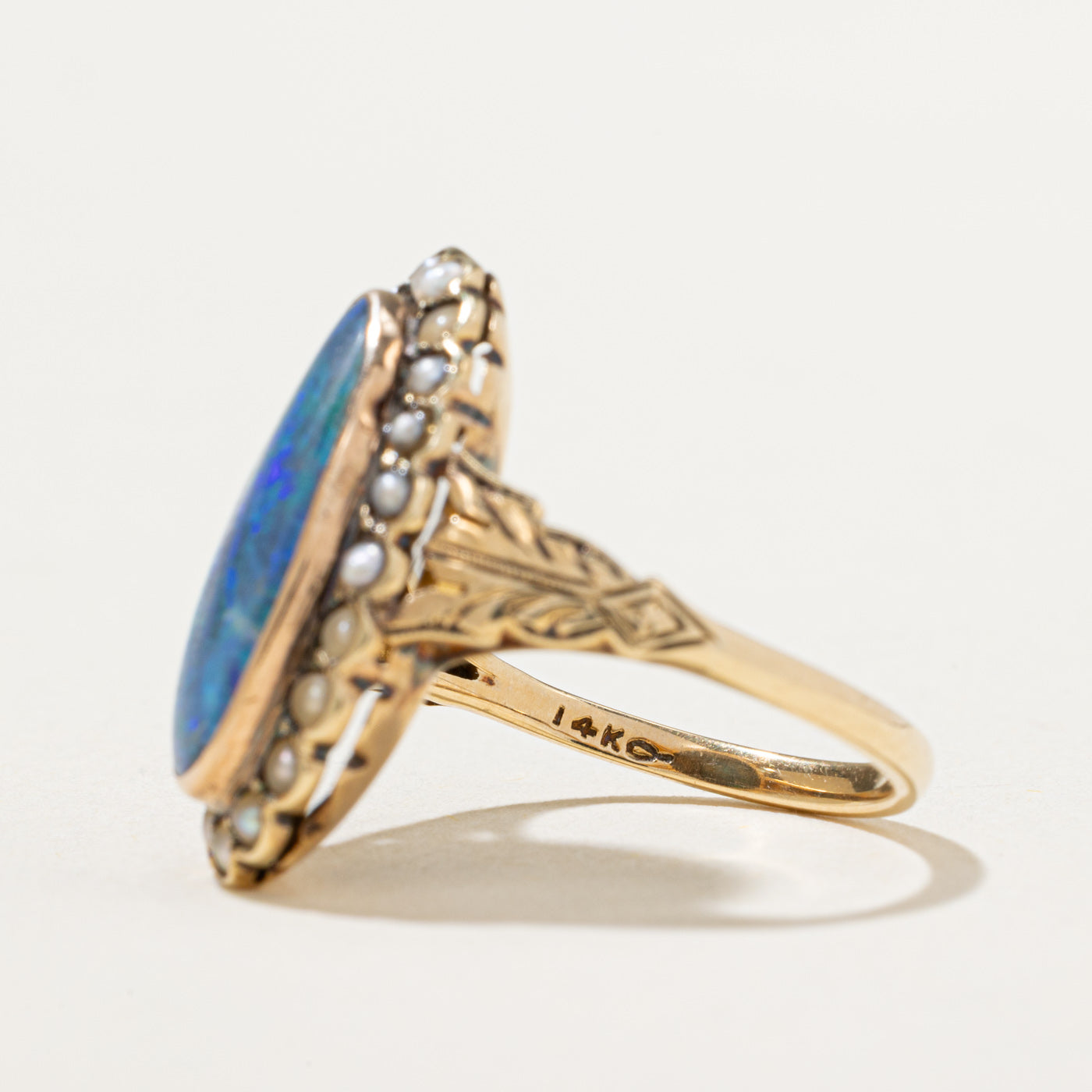 Exquisite Black Opal & Seed Pearl Cocktail Ring - 2.10ctw Gemstone Jewelry - Size 5.25 - Elegant Statement Ring for Evening Parties, Weddings & Special Occasions