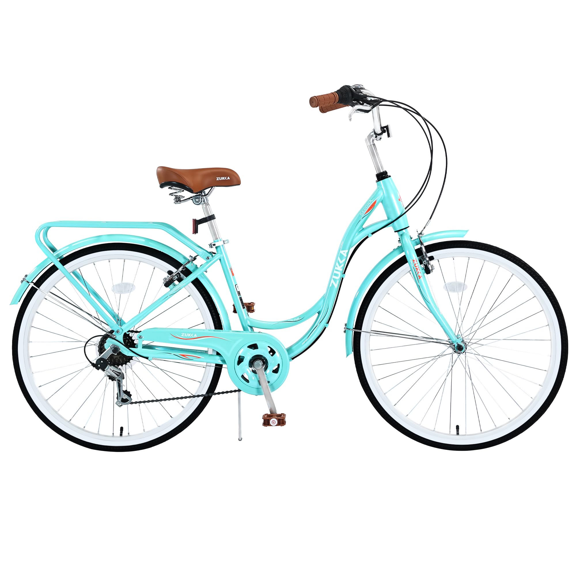 **ZUKKA 24/26 Inch Women's Beach Cruiser Bike - 7-Speed City Bicycle with Dual V-Brake & Adjustable Seat - Comfortable Ride for Women & Men - Multiple Colors - Perfect for Beach, Park & Urban Commuting**