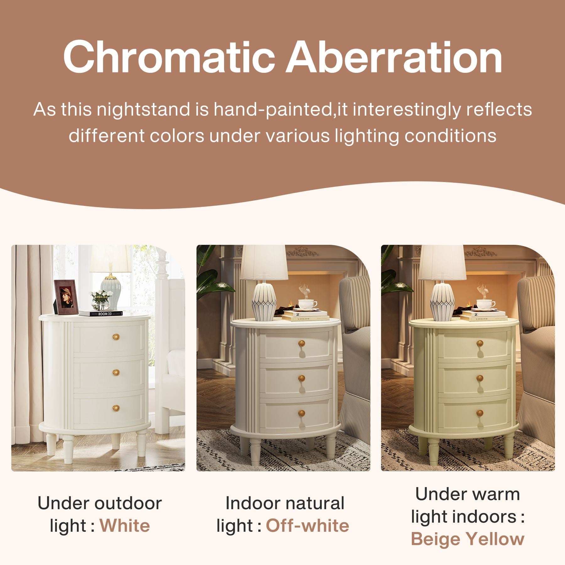 Solid Wood Nightstand with 3 Drawers - Sturdy Bedside Table with Wooden Legs for Bedroom, Living Room or Office Storage