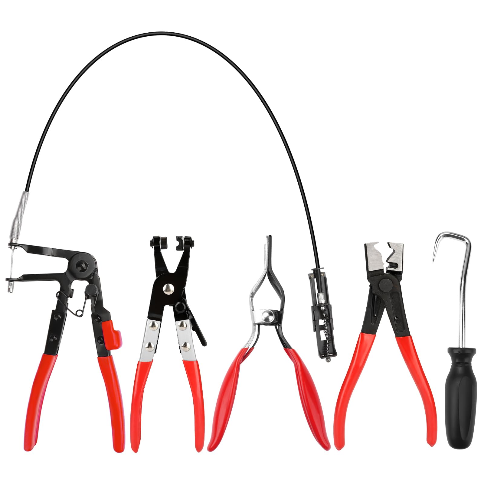 5-Piece Hose Clamp Pliers Set - Long Reach Wire Hose Clamp Tool for Fuel, Oil & Water Hoses - Professional Automotive Repair Tools for Mechanics & DIY Car Maintenance
