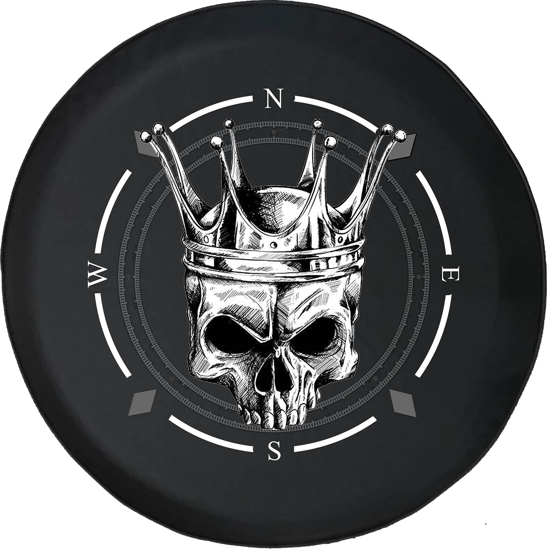 American Unlimited Spare Tire Cover with Compass & King Skull Design - Universal Fit for SUV, Trailer, RV & Most Vehicles | Durable Wheel Protection for Off-Road Adventures & Camping Trips