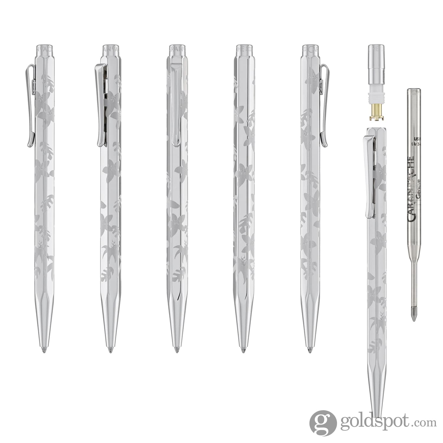 Caran d'Ache Ecridor Palladium Ballpoint Pen with Floral Design - Premium Writing Instrument for Business, Gifts & Luxury Collectors