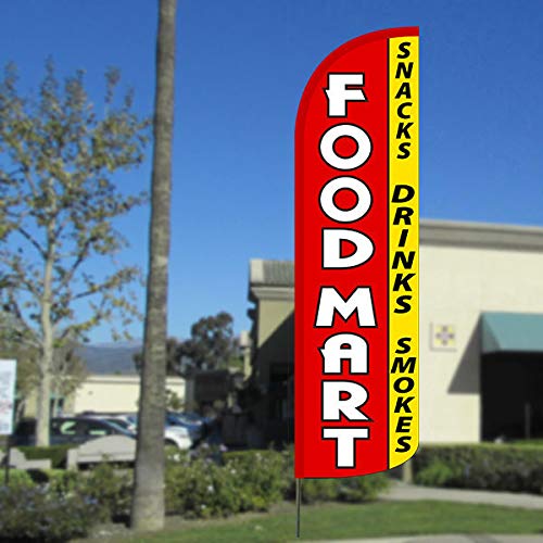 Premium Windless Feather Flag Bundle for Food Marts – 11.5' Tall Snack & Beverage Advertising Flag with 15' Flagpole & Ground Stake – Perfect for Convenience Stores, Gas Stations & Retail Promotions