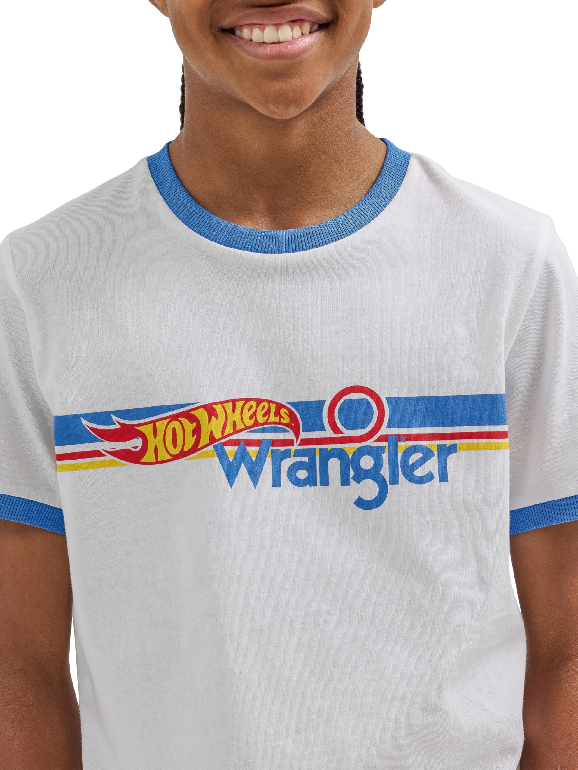 Wrangler Boys' X Hot Wheels Youth Ringer Tee - Cool Graphic T-Shirt for Kids & Teens - Perfect for Playdates, Birthday Parties & Casual Outfits