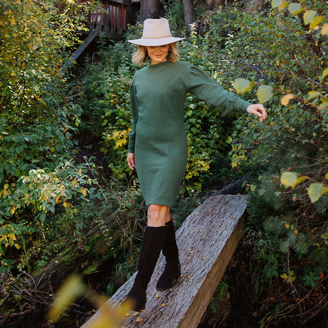 Atlas Ribbed Sweater Dress for Women - Soft Emerald Green Knit Turtleneck Midi Dress - Perfect for Fall Winter, Office Wear & Casual Outings