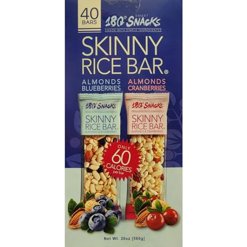 180 Skinny Rice Bars Bundle - Cranberry & Blueberry Flavors with Almonds & Himalayan Salt - Low Calorie 70-Cal Snacks, Non-GMO, Gluten-Free for Weight Loss - 40 Bars - Perfect for Office Snacking, Gym Fuel & Healthy On-the-Go Lifestyle