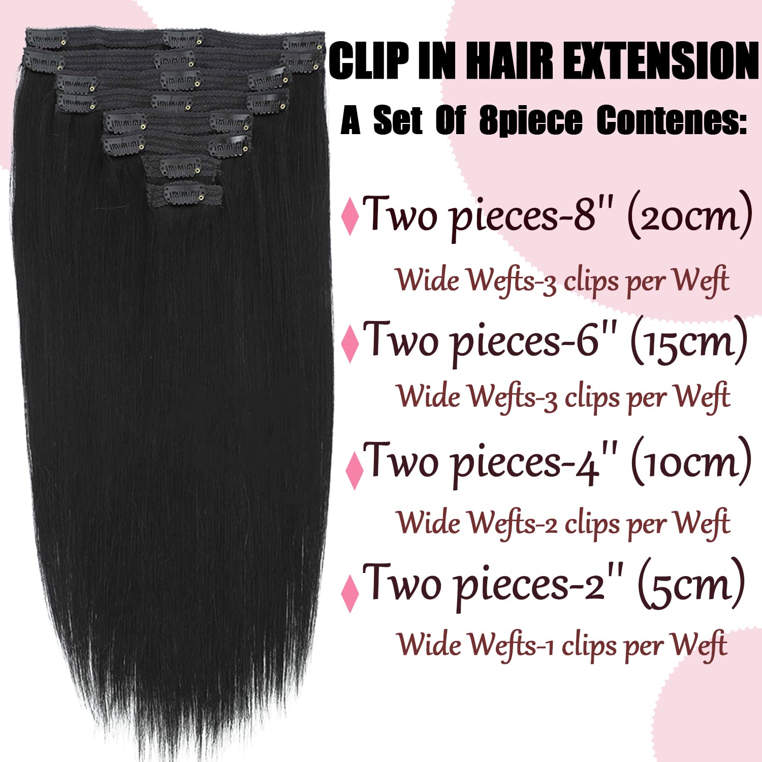 Jet Black Clip in Human Hair Extensions 20 Inch - 8pcs 120g Silky Straight Natural Hair - Real Human Hair for Styling & Volume - Perfect for Parties, Weddings & Daily Wear (#1)