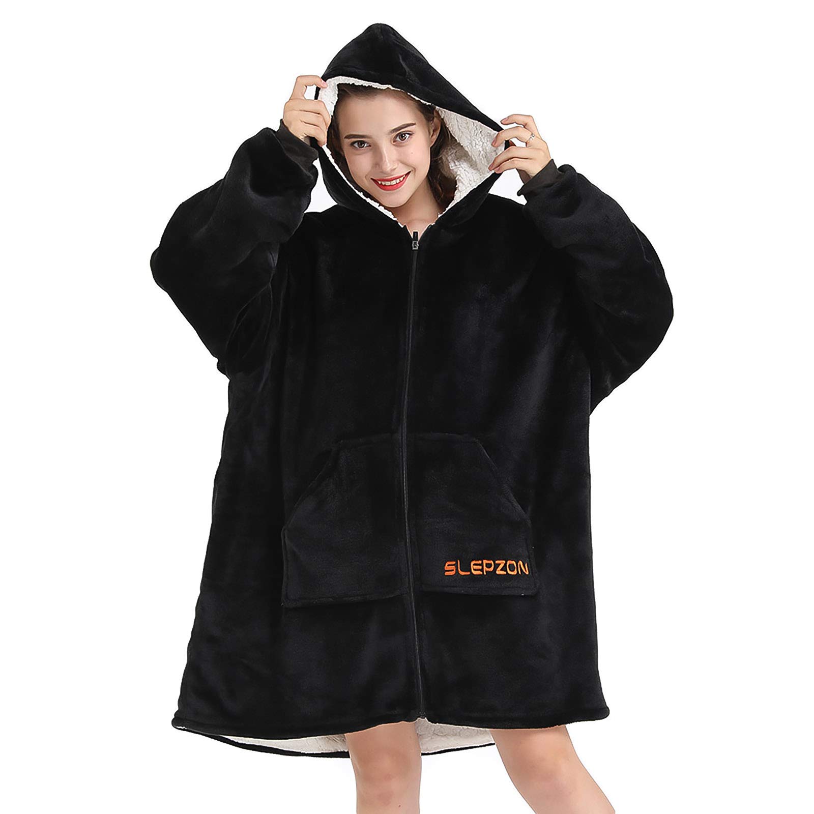 SLEPZON Oversized Wearable Blanket Hoodie with Deep Pockets - Soft Fleece Sherpa Pullover Sweatshirt Blanket for Women & Men - Cozy Loungewear for Netflix, Camping, and Home Relaxation