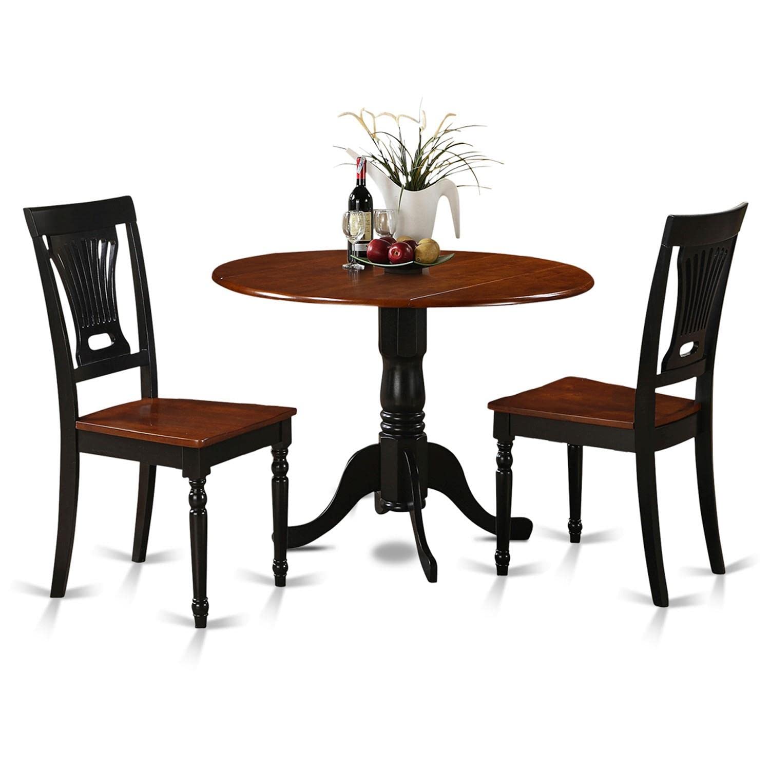 Modern 3-Piece Dining Table Set with Round Wooden Dropleaf Table & 2 Chairs - 42x42 Inch, Black & Cherry - Perfect for Small Spaces, Apartments, and Cozy Kitchens | East West Furniture DLPL3-BCH-W