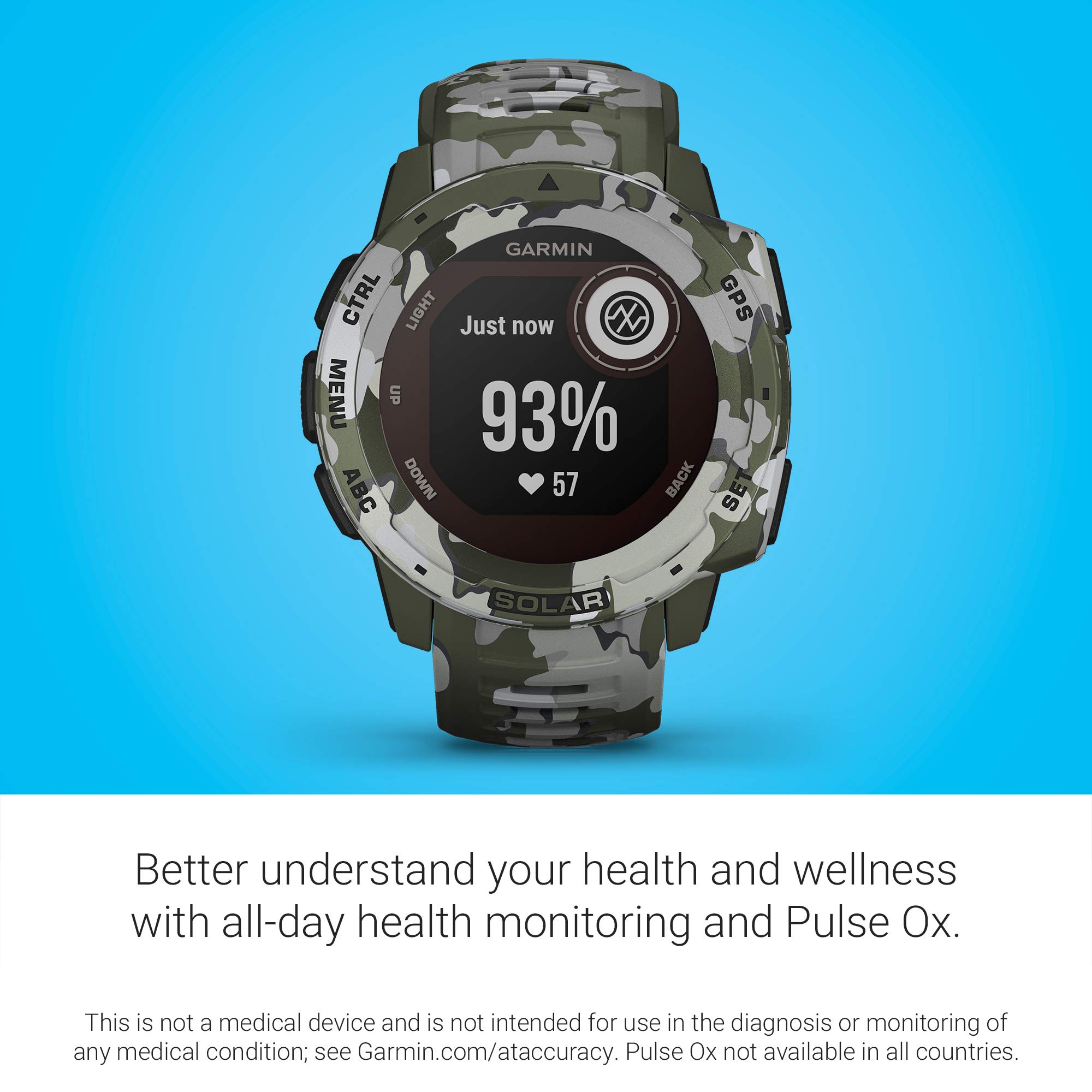 Garmin Instinct Solar - Rugged Outdoor Smartwatch with Solar Power, Built-in Sports Apps & Health Monitoring (Lichen Camo) | Perfect for Hiking, Running & Adventure Activities