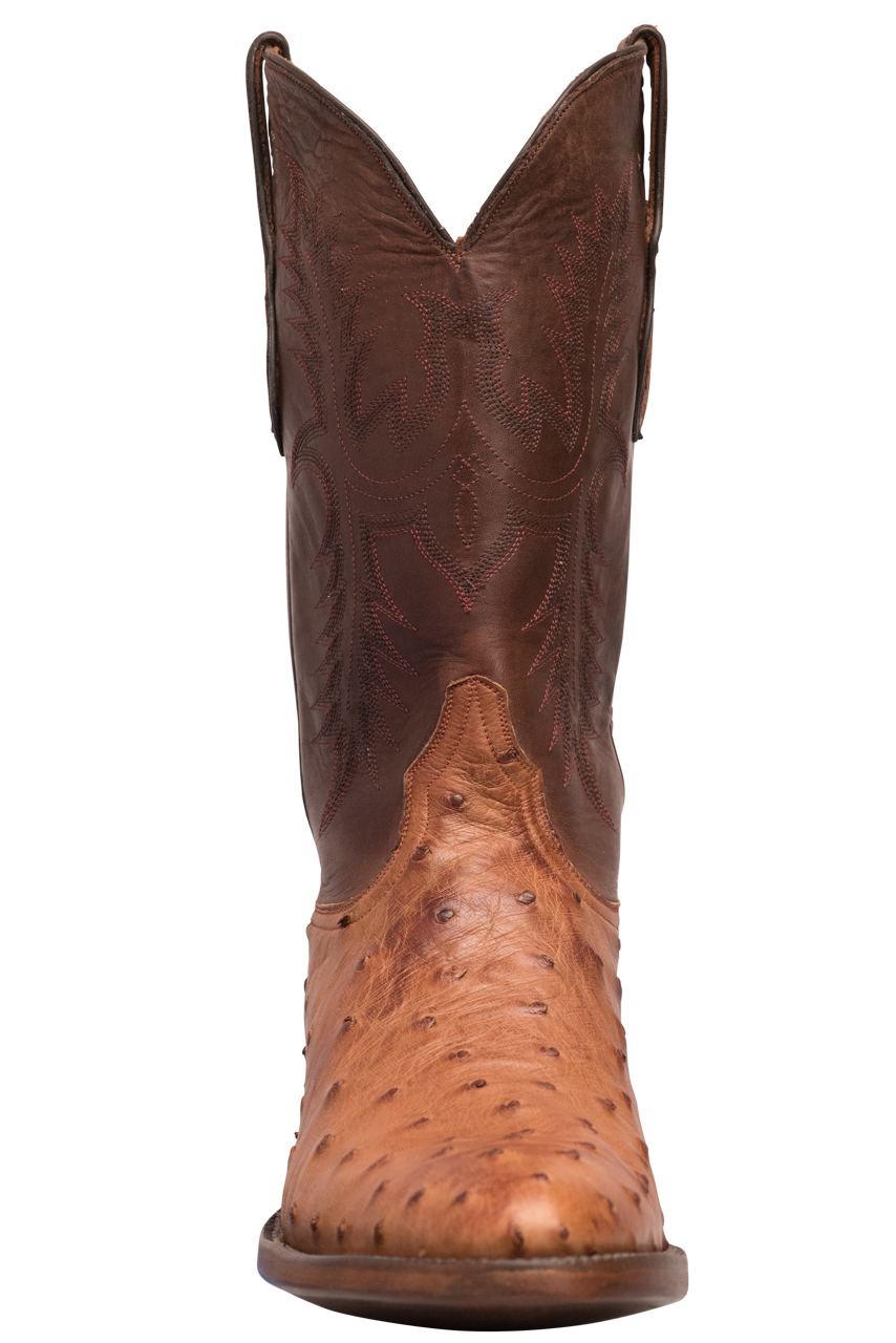 Premium Black Jack Burnished Full Quill Ostrich Cowboy Boots in Cigar Brown - Handcrafted Western Boots for Men, Rodeo, Country Dancing & Outdoor Adventures