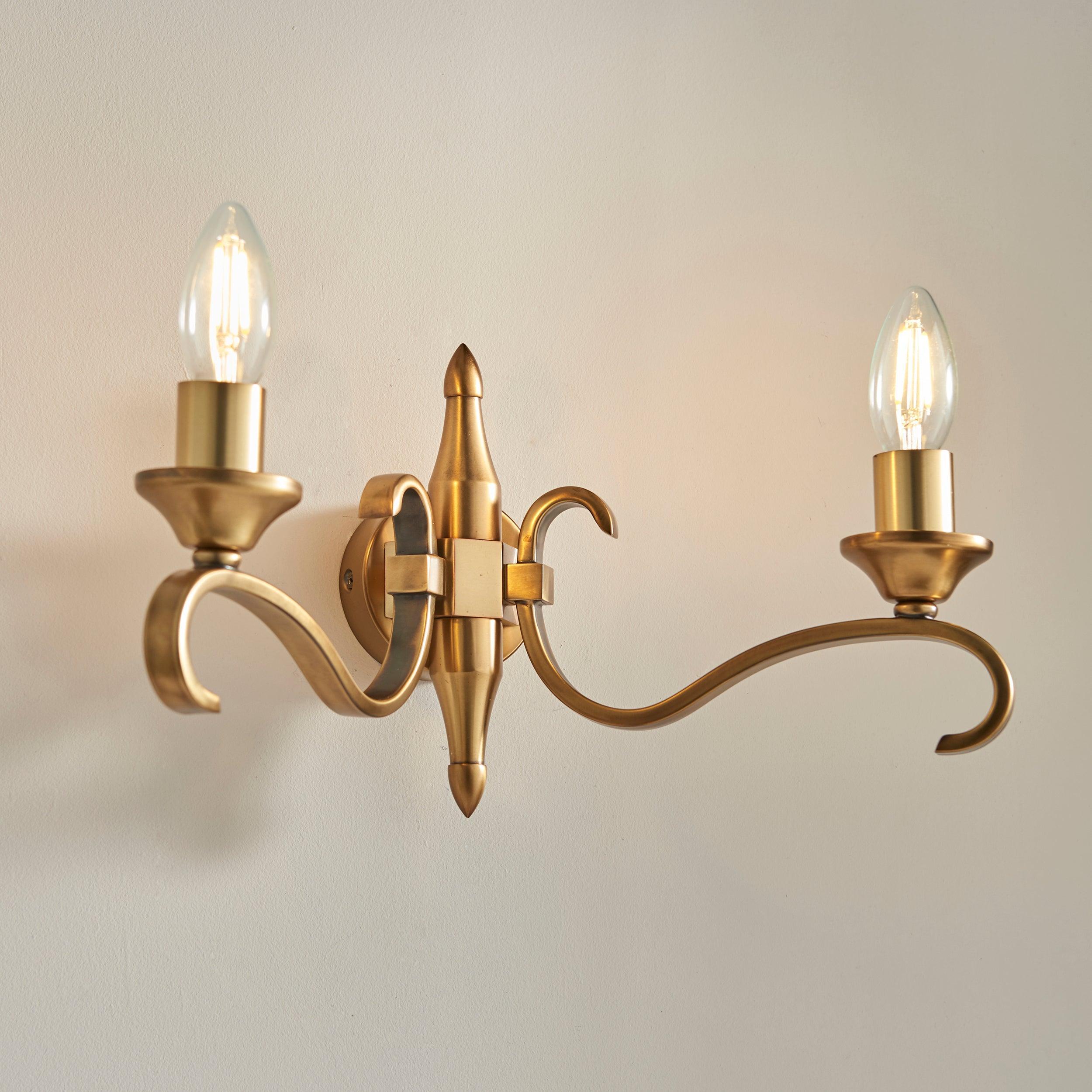 Columbia Brass Twin Wall Light with Cut Glass Shades - Vintage Style Sconce for Living Room, Bedroom, or Hallway Lighting
