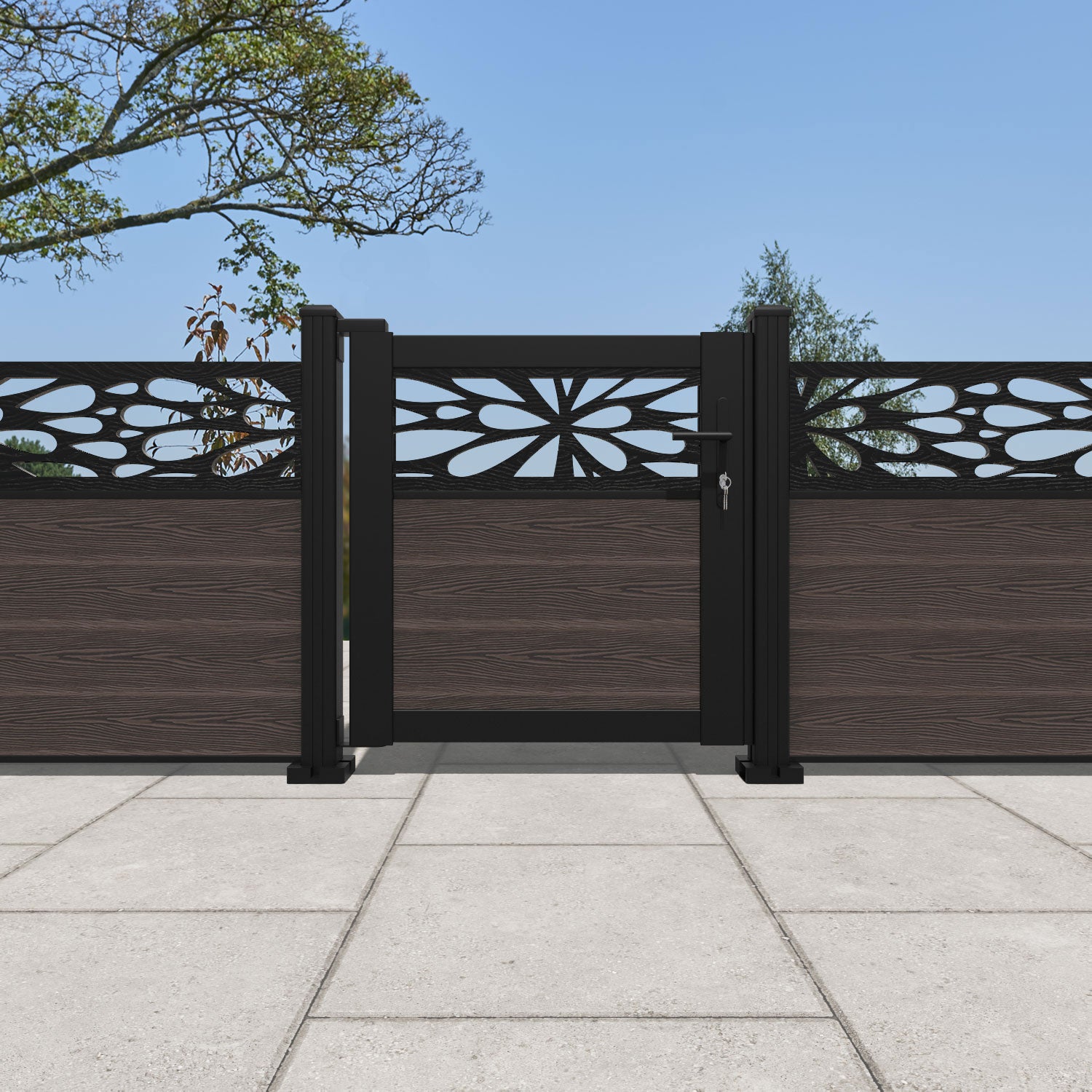 Classic Blossom Wooden Pedestrian Gate - Mid Brown Finish | Perfect for Garden, Yard, and Backyard Fencing