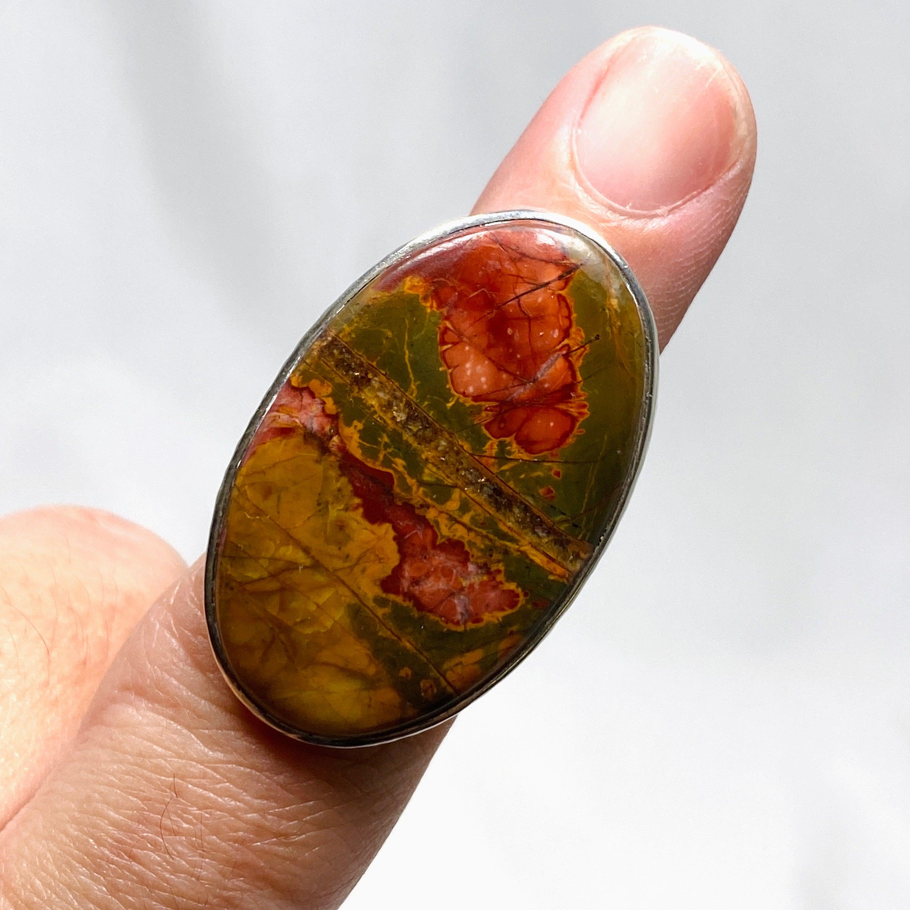 Cherry Creek Jasper Hammered Band Oval Ring - Size 7 - KRGJ1601 - Handmade Boho Jewelry for Women - Perfect for Casual Wear, Weddings & Special Occasions