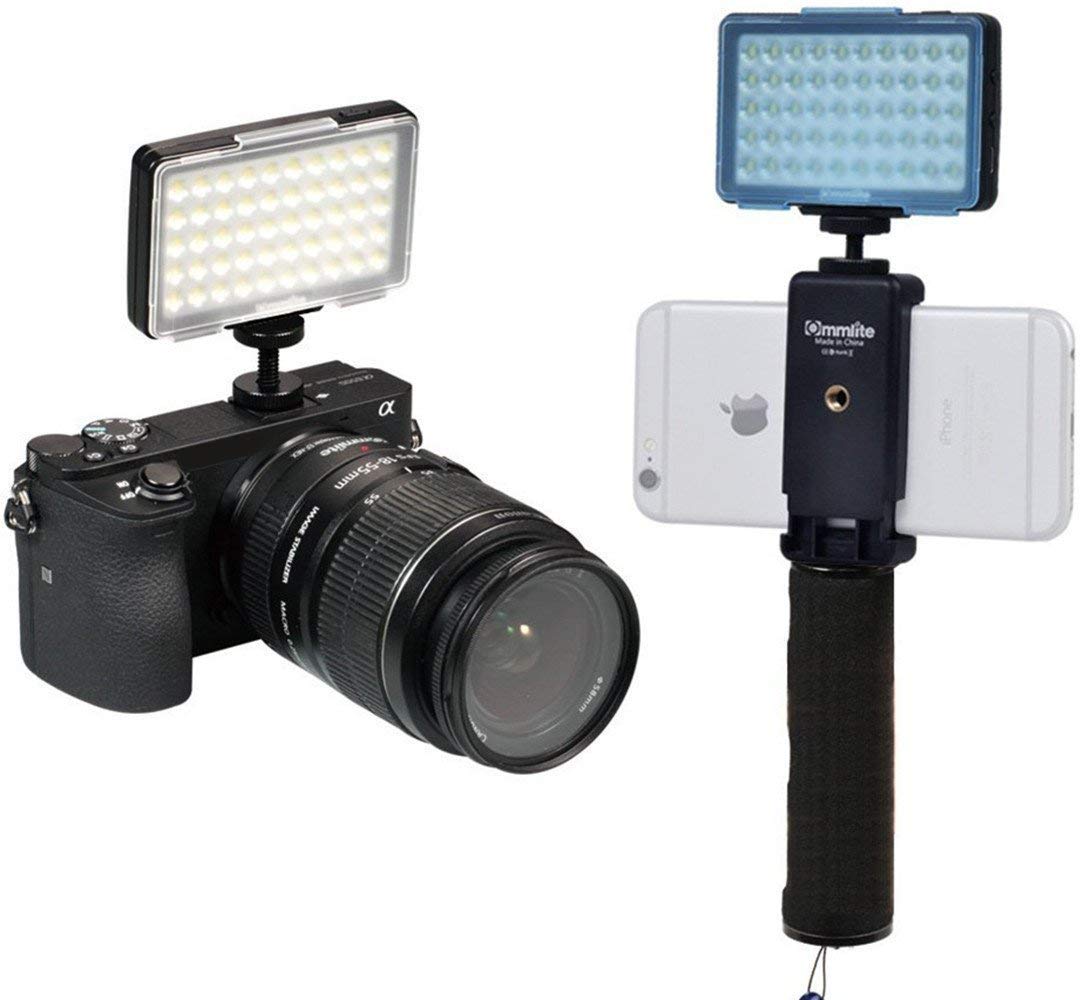 Commlite CM-L50 LED Camera Video Light - 50 LED 5700-6000K Dimmable Mini Panel Light for Smartphones & DSLR Cameras (Canon, Sony, Nikon, iPhone, Samsung, Huawei) - Perfect for YouTube, Vlogging, Photography & Live Streaming