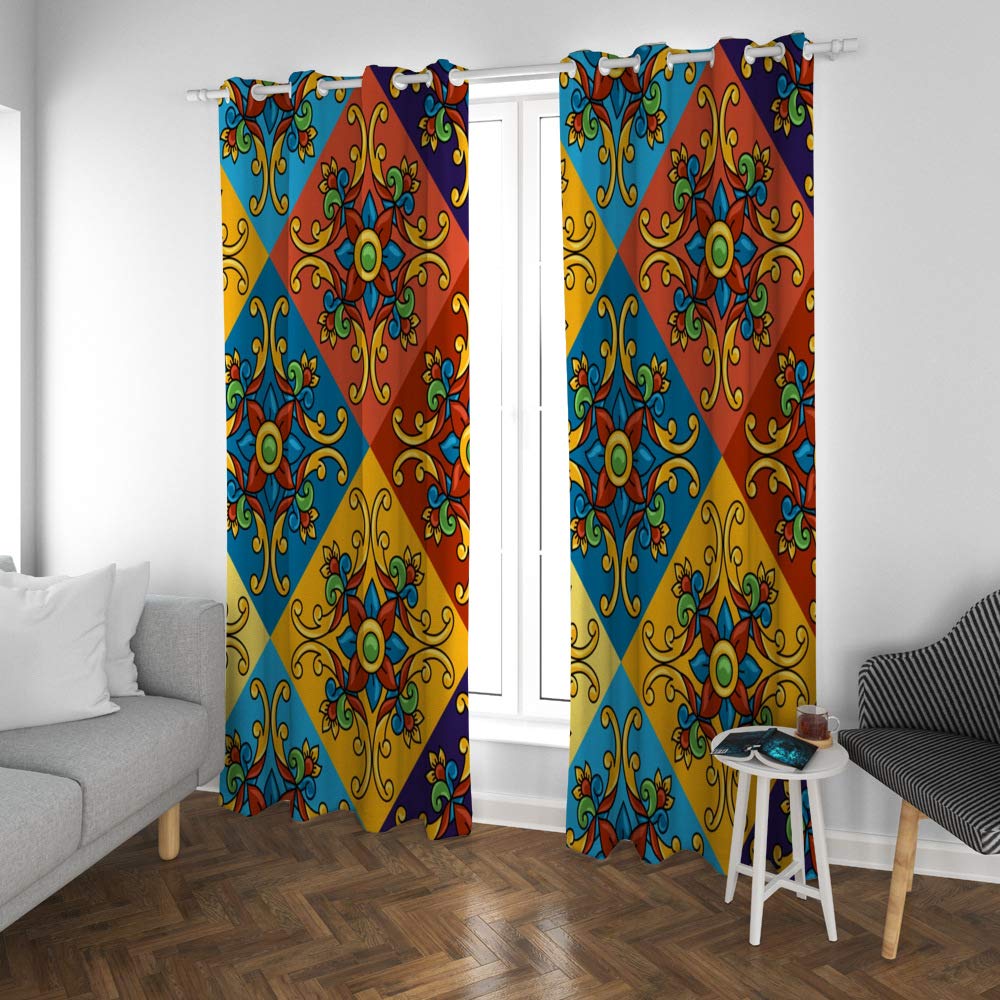 Kuizee Blackout Curtains 84×55 Inch - 2 Panels Sun Blocking Thermal Insulated Mexican Talavera Floral Design for Living Room & Bedroom | Grommet Top Window Treatments for Year-Round Comfort & Privacy