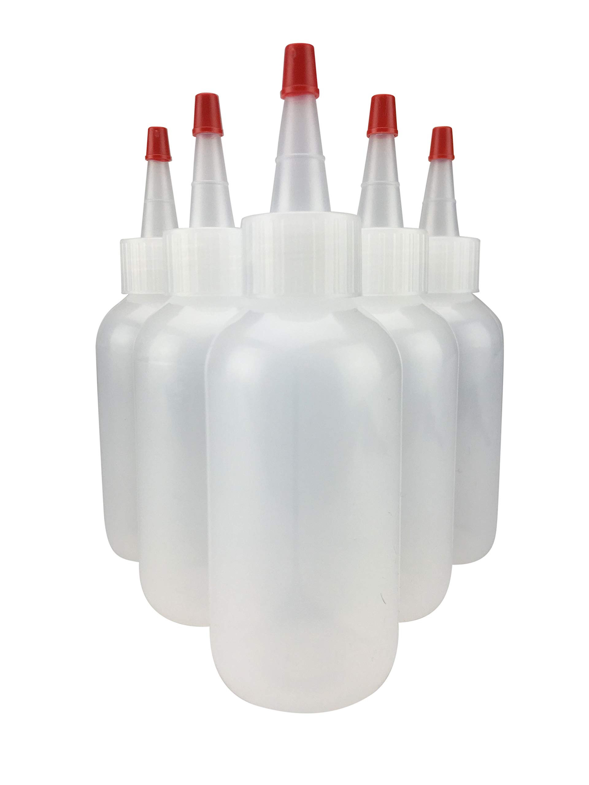 Hobbyland 4oz LDPE Plastic Squeeze Bottles with Yorker Spout & Red Caps - 6 Pack Boston Round Bottles for Kitchen, Crafts, Hair Dye & DIY Projects (24/410 Neck, 0.30 Hole Tips)